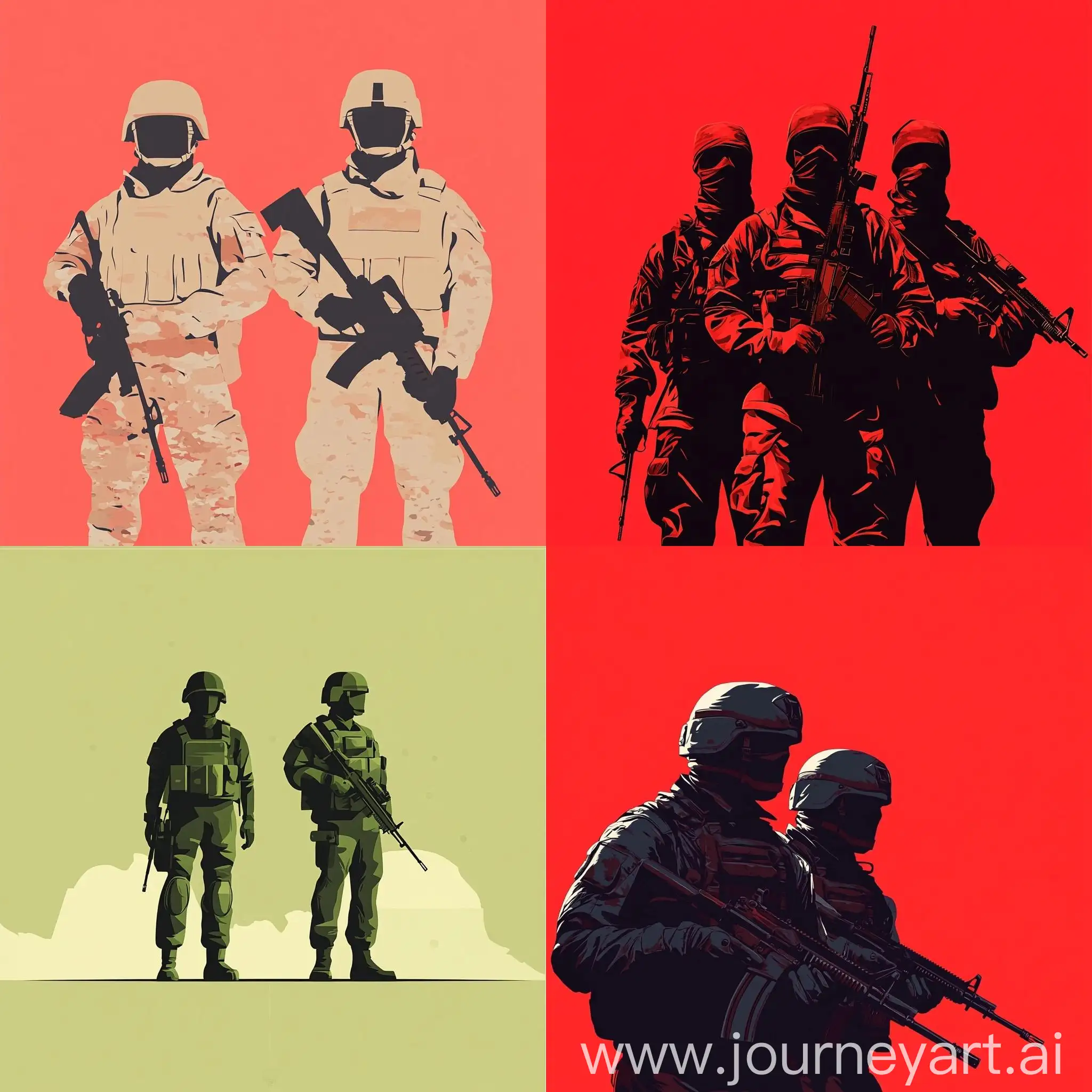 Minimalist-Vector-Illustration-of-Almazostan-Soldiers-in-Military-Equipment-with-Weapons