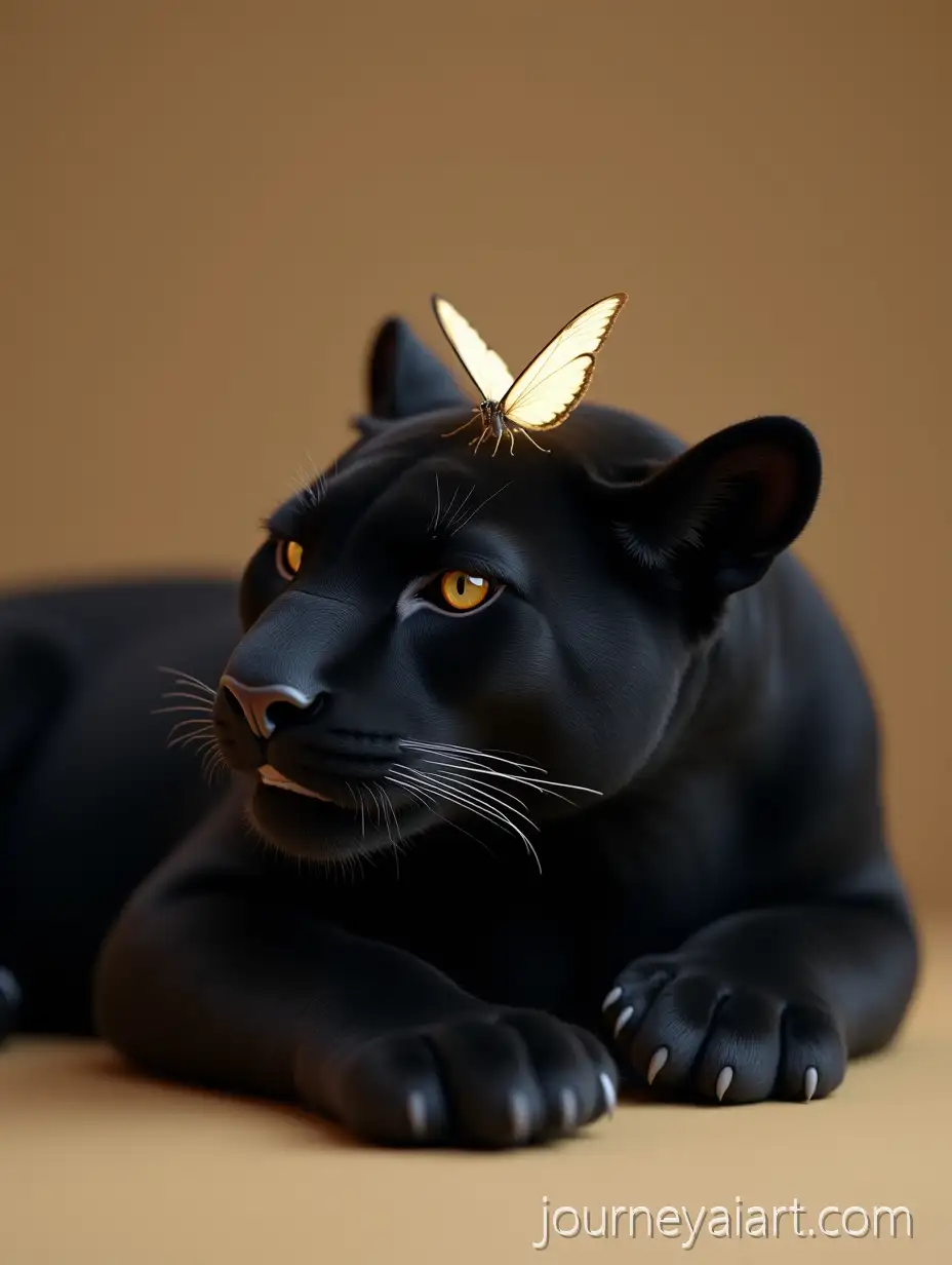Black-Panther-Resting-with-Glowing-WhiteAI-Image-Prompt-Expansion-Butterfly-on-Its-Head