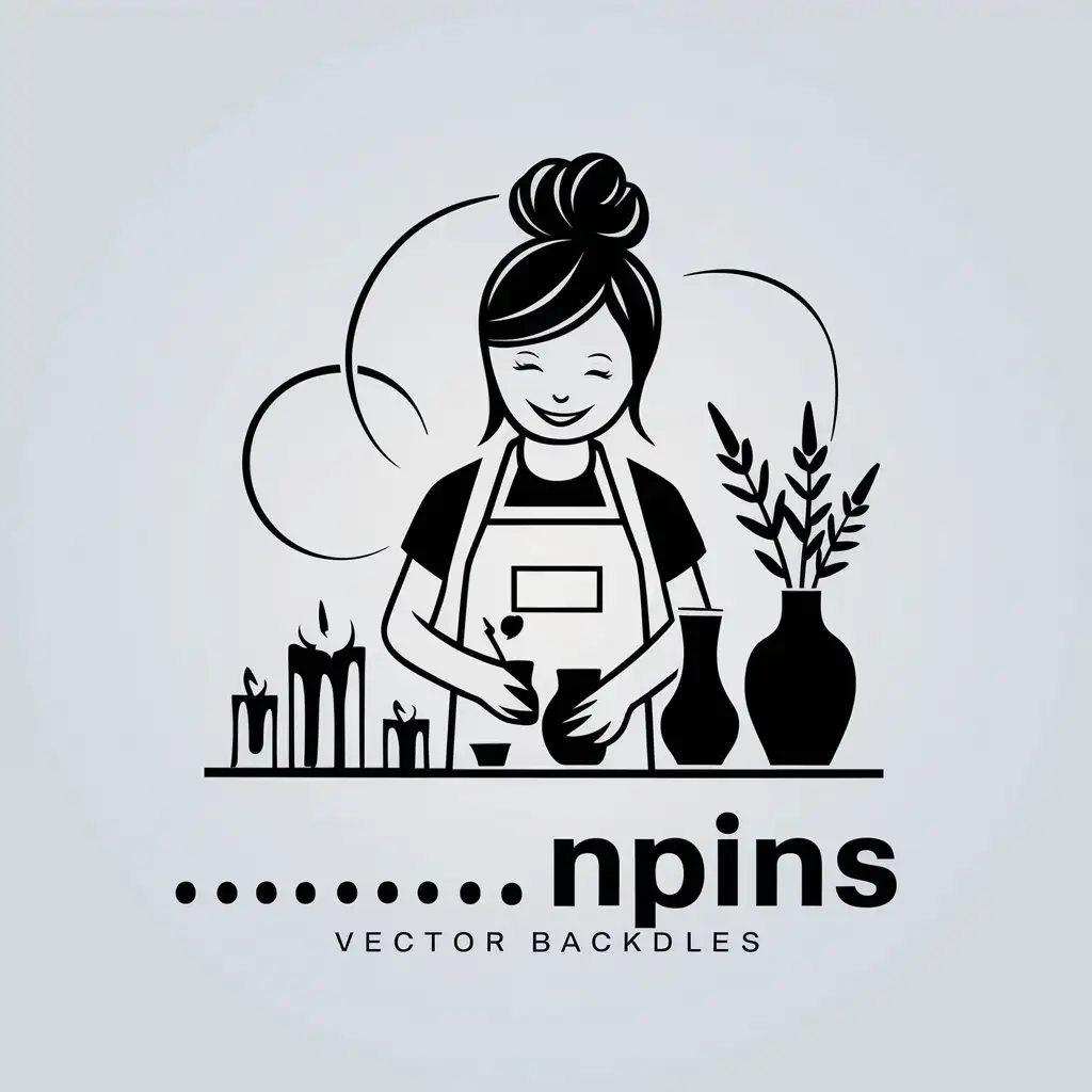 LOGO-Design-For-Candle-Maker-Minimalistic-Vector-Logo-Featuring-Smiling-Girl-with-Candles-and-Vases