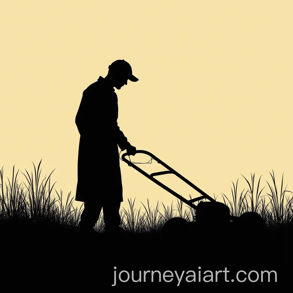 Man-in-Cap-and-Robe-Mowing-the-Grass-Silhouette