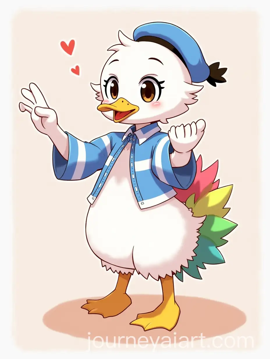 Anime-Boy-Duck-Character-with-Colorful-Feathers-in-Niji-Style