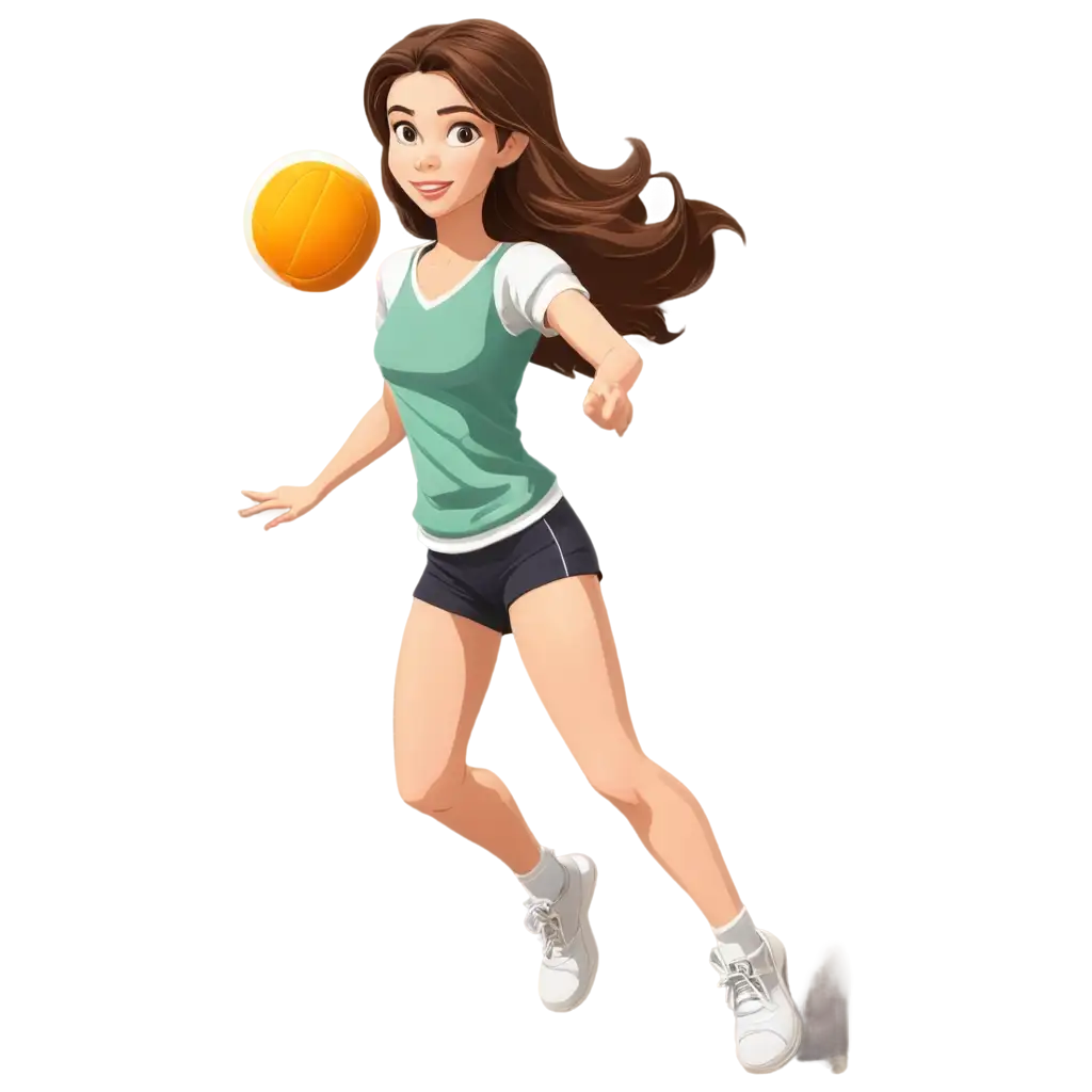 Brunette-Girl-in-Disney-Cartoon-Style-Jumping-to-Throw-a-Ball-in-Volleyball-Game-PNG-Image