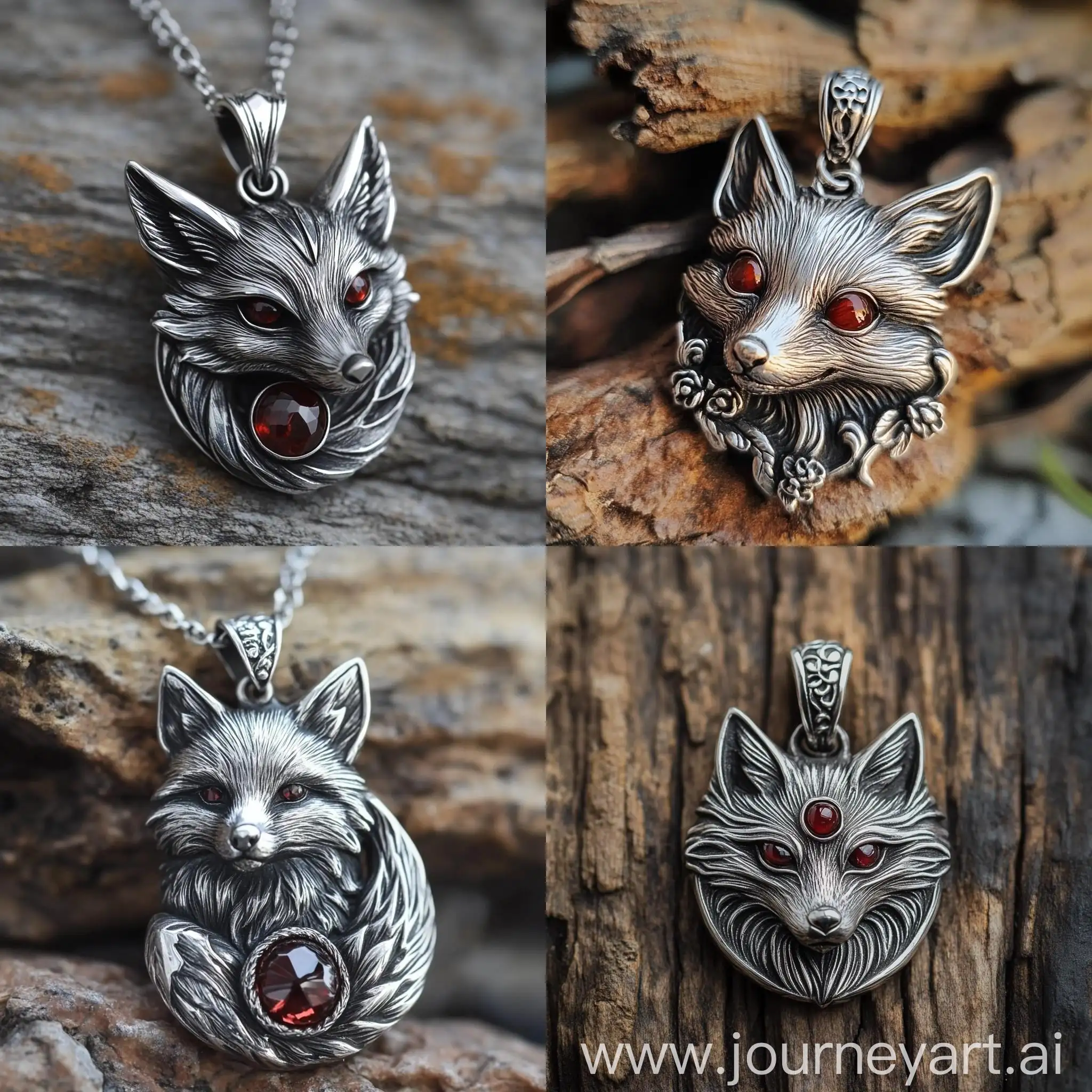 Silver-Fox-Pendant-with-Red-Stone