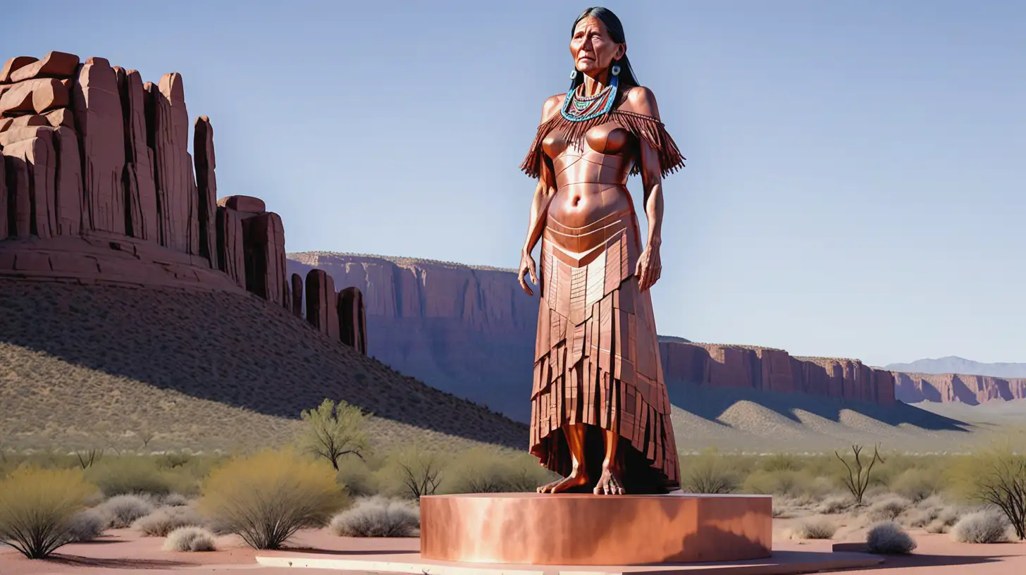 Monument of Native American Elder Woman in Southern Arizona Desert