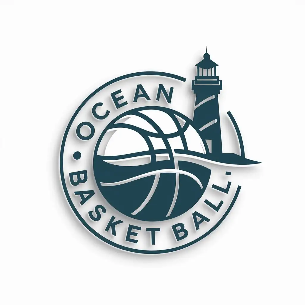 LOGO Design for Ocean Basket Ball Vector 3D with Basketball and Lighthouse Theme