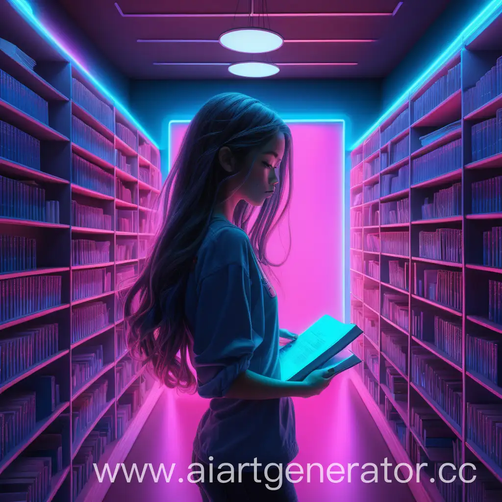 Beautiful-Girl-Organizing-Files-in-NeonLit-Library