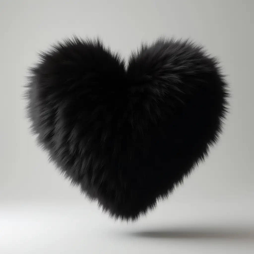 fluffy emoji black heart, 3D, floating in the air, neutral background