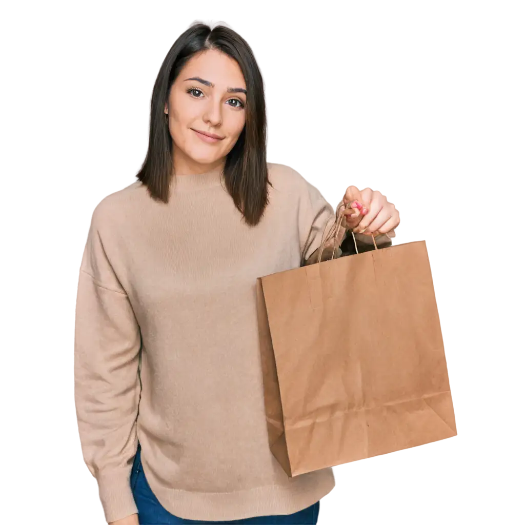 WomanPNG-Image-Usage-Scenarios-Holding-a-Paper-Bag-PNG-Image-for-Versatile-Use-in-Design-Projects
