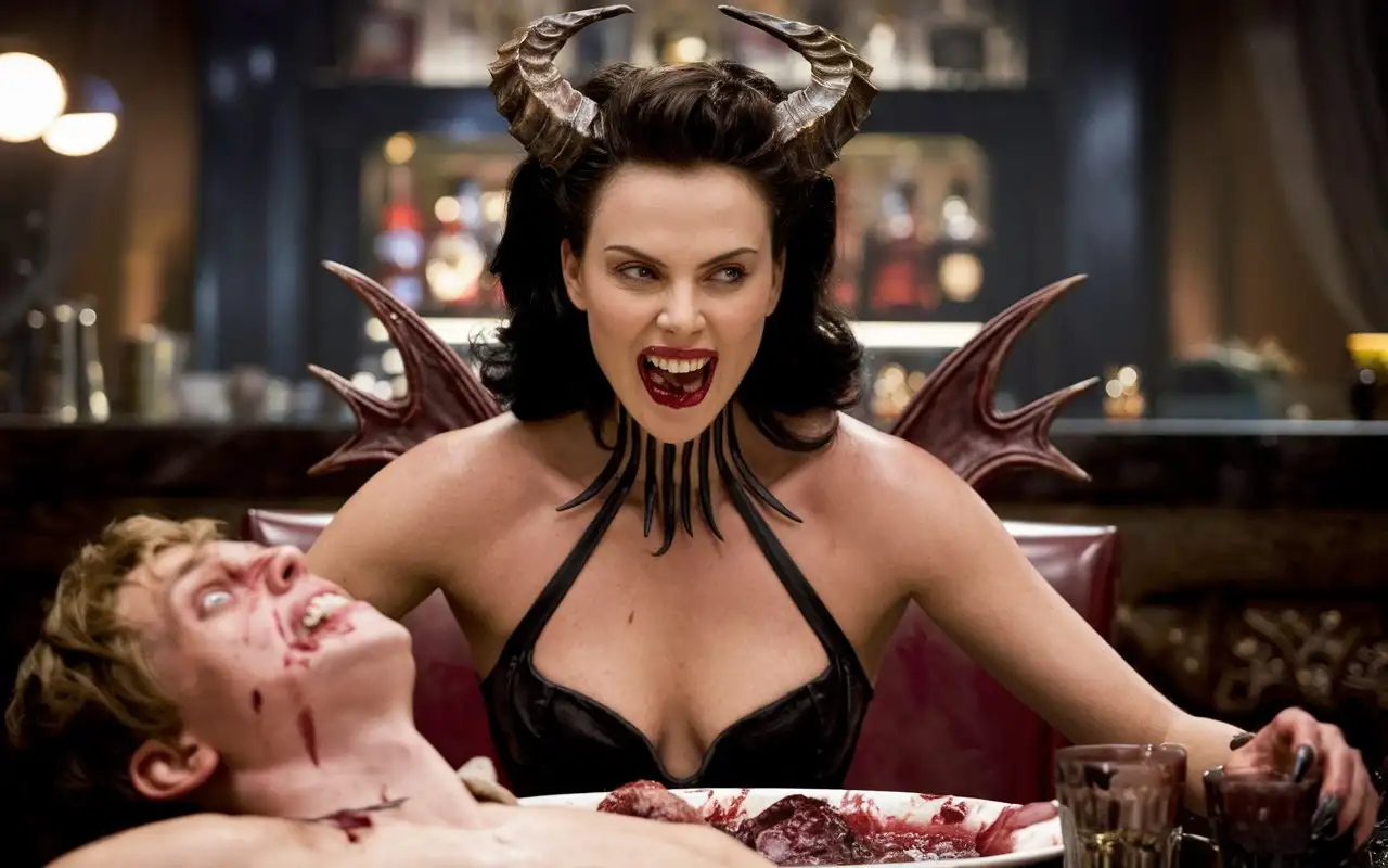 Evil-Beautiful-Monster-Devil-Feasting-at-Bar-Table