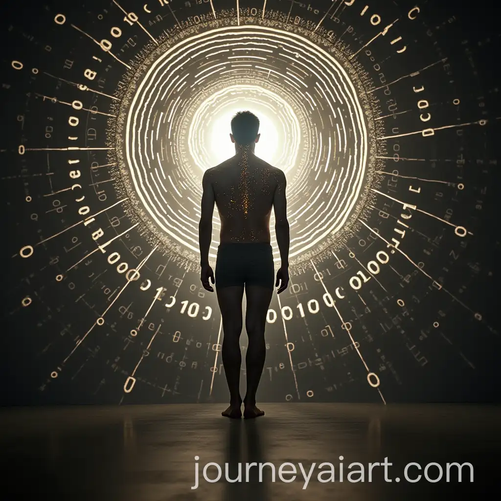Vitruvian-Man-Surrounded-by-Binary-Digits-in-Front-of-Radiant-Light-Source