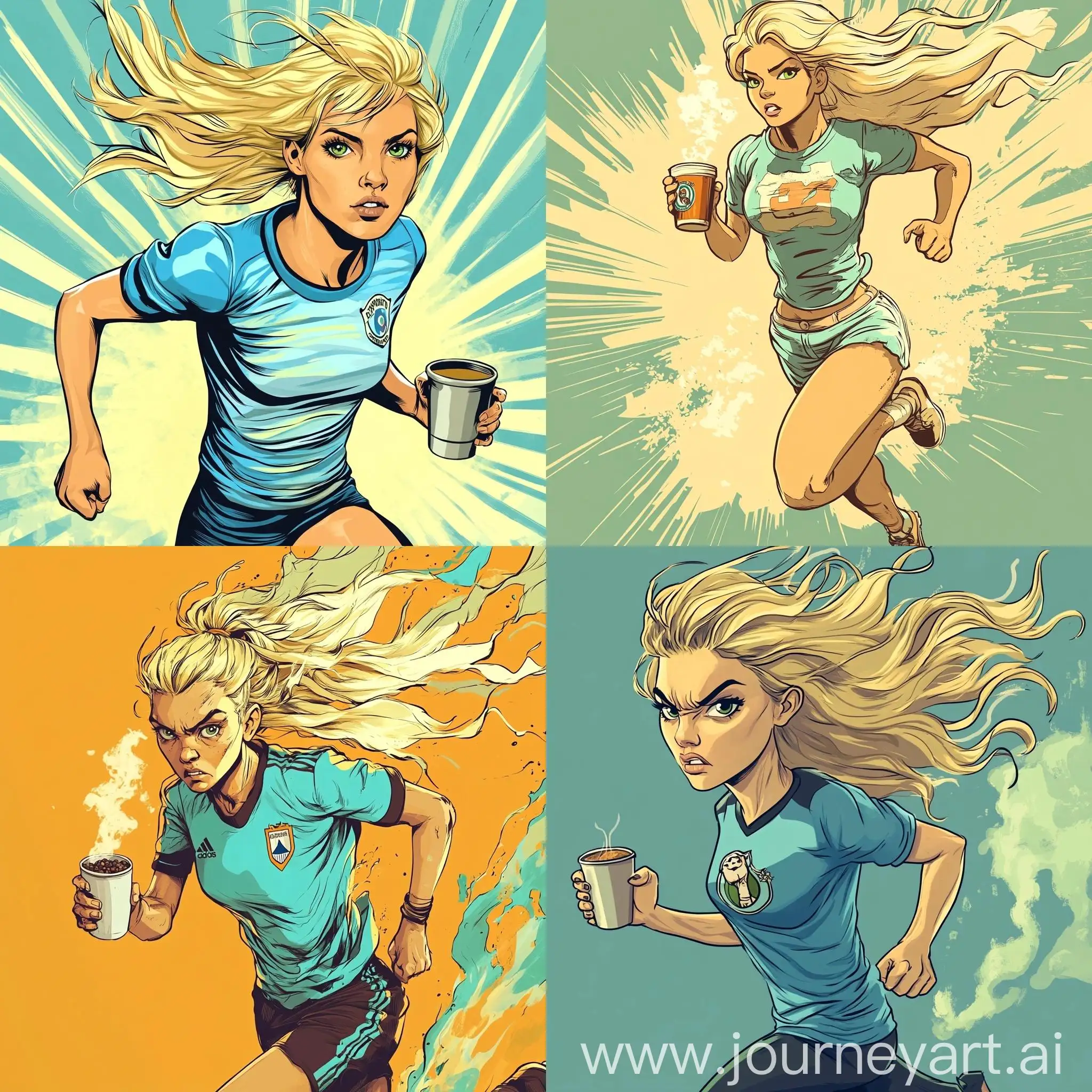 Blonde-Woman-Running-with-Yerba-Mate-in-Argentina-Football-Shirt