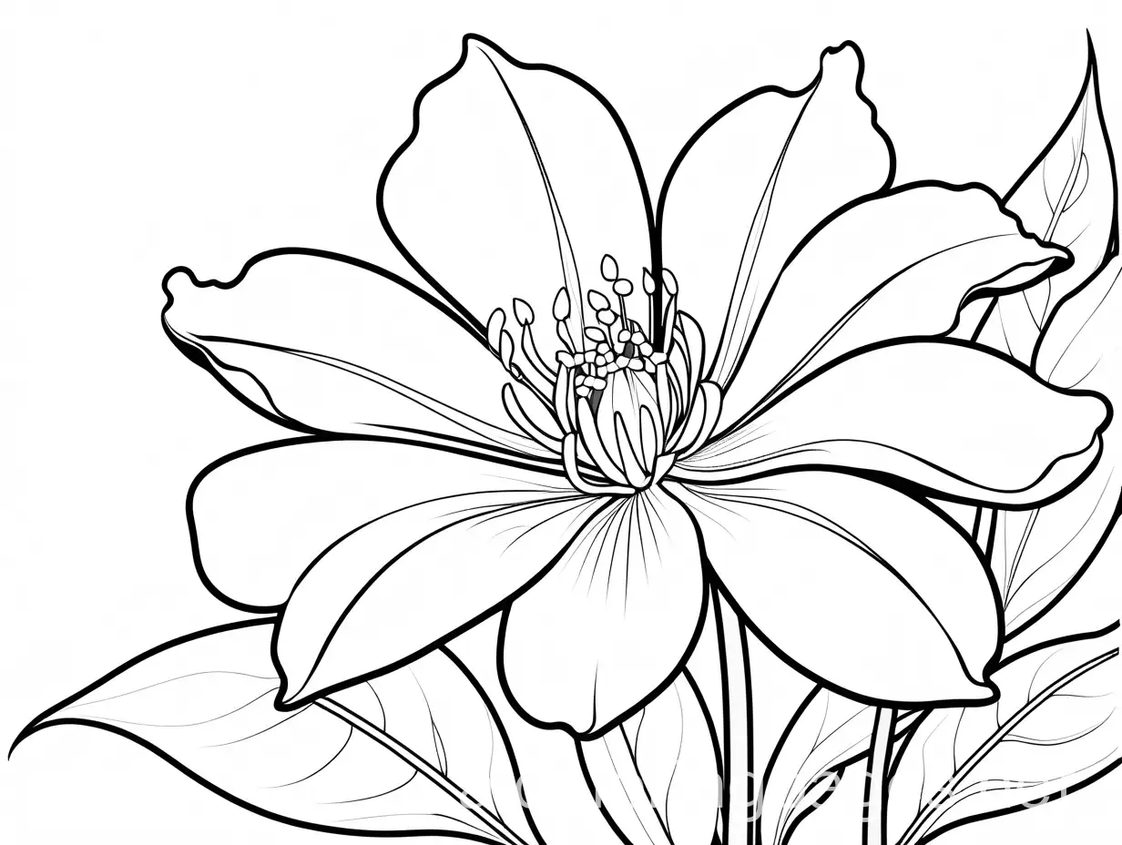 Black and white outline art, a Gardenia flower, coloring book page, completely white, white background, full body, sketch style, (((((white background))))) , use outline only, cartoon style, line art, coloring book, clean line art, white background., Coloring Page, black and white, line art, white background, Simplicity, Ample White Space. The background of the coloring page is plain white to make it easy for young children to color within the lines. The outlines of all the subjects are easy to distinguish, making it simple for kids to color without too much difficulty