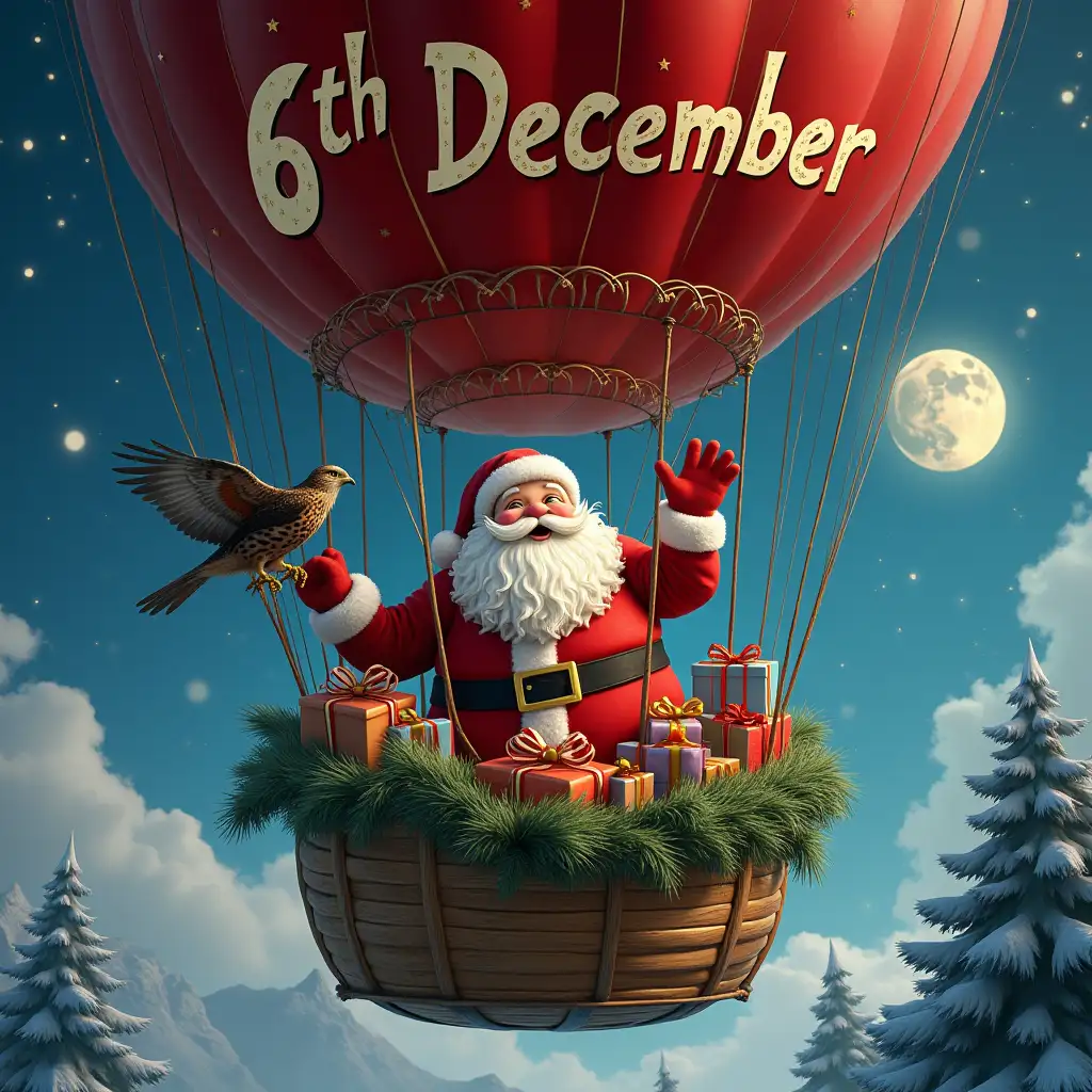 Santa-Claus-in-a-Hot-Air-Balloon-with-Christmas-Presents-Under-a-Starry-Night