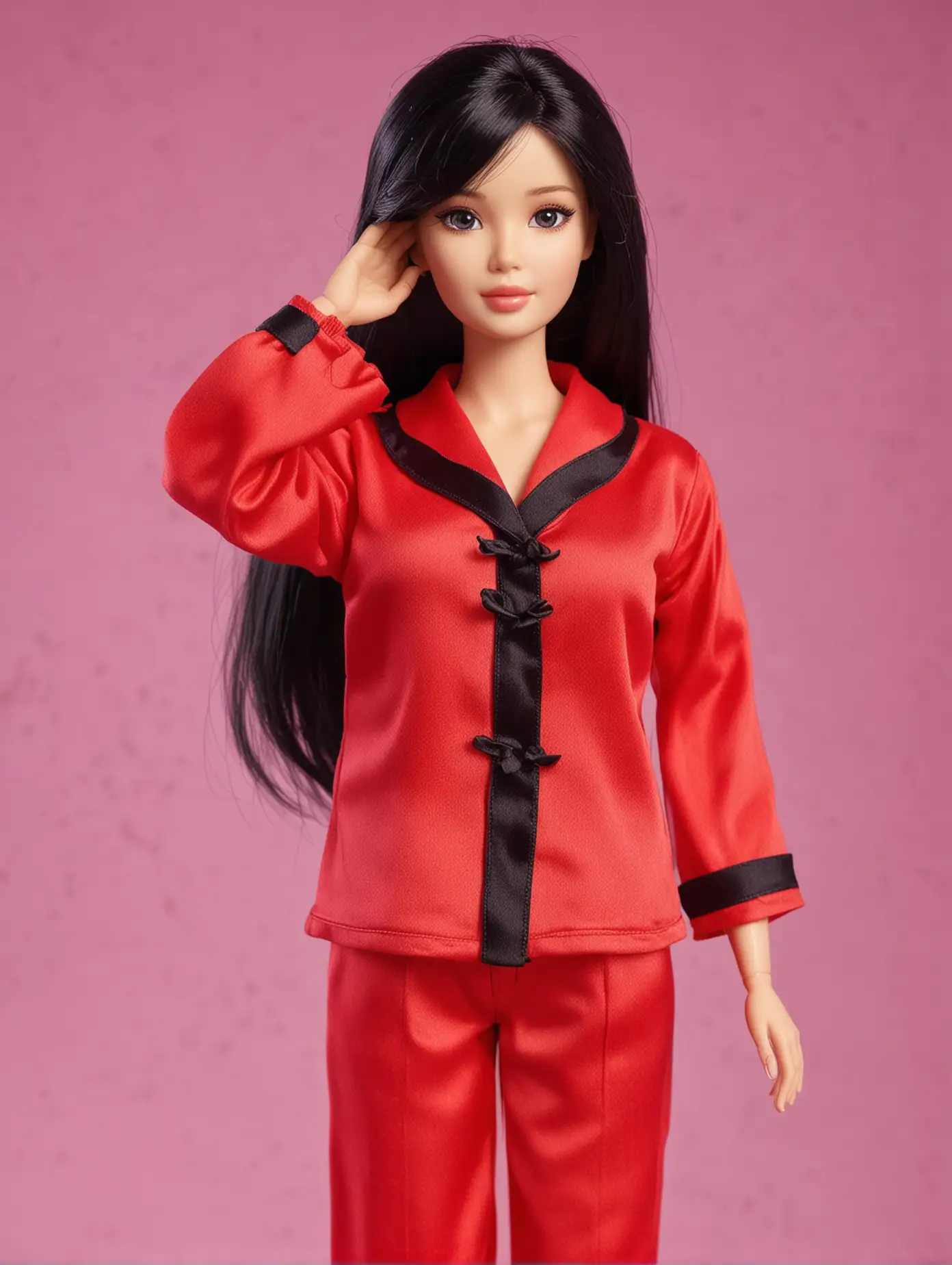 Barbie Doll Kim Jisoo in Beautiful Red Pajamas Costume