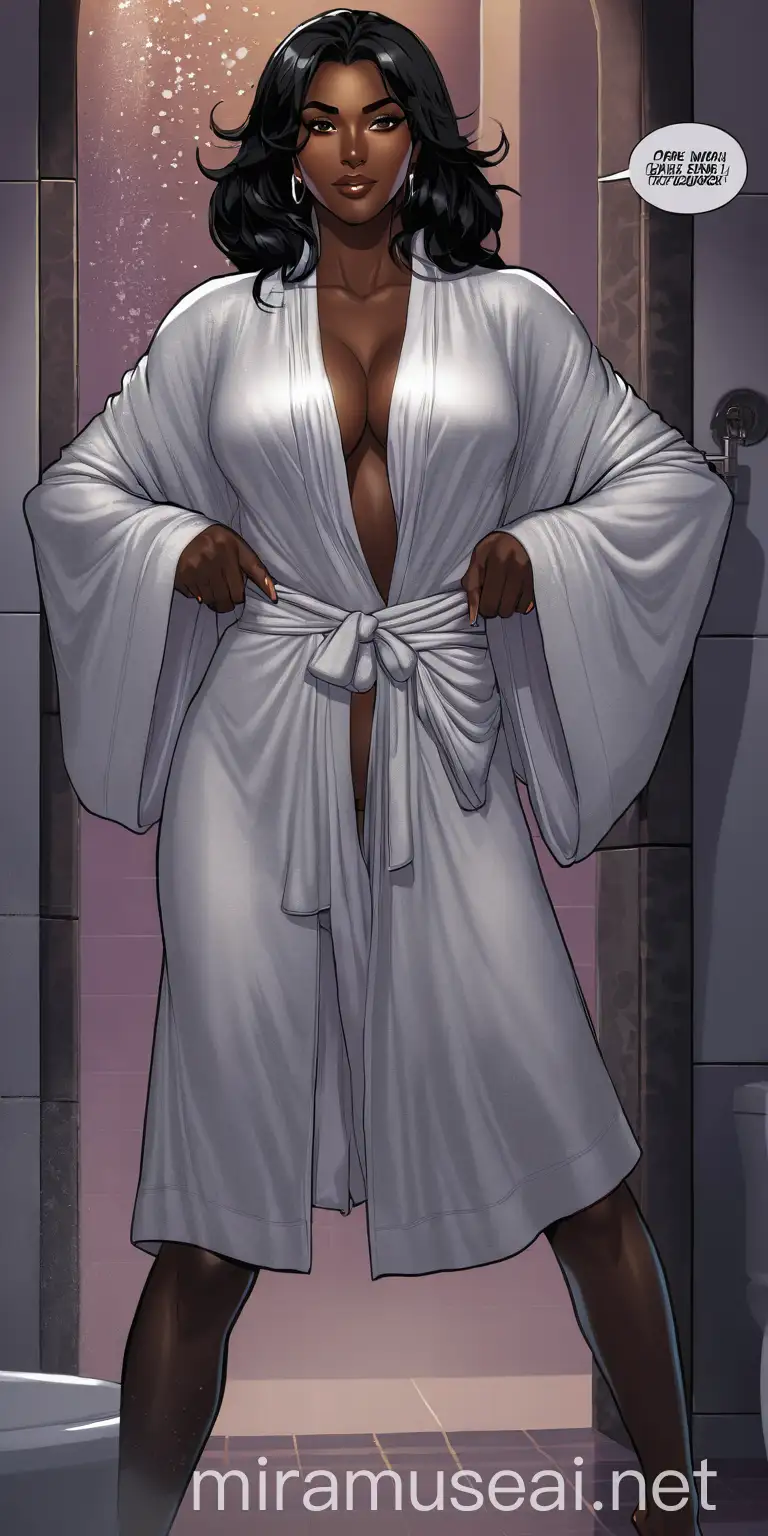 Comic Style DarkSkinned Woman in White Bathrobe