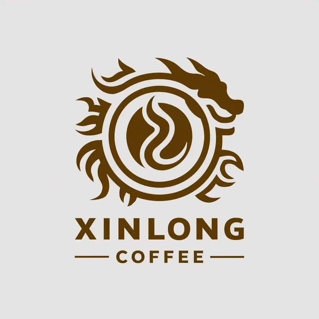 a vector logo design,with the text "Xinlong Coffee", main symbol:coffee/dragon,complex,be used in Education industry,clear background