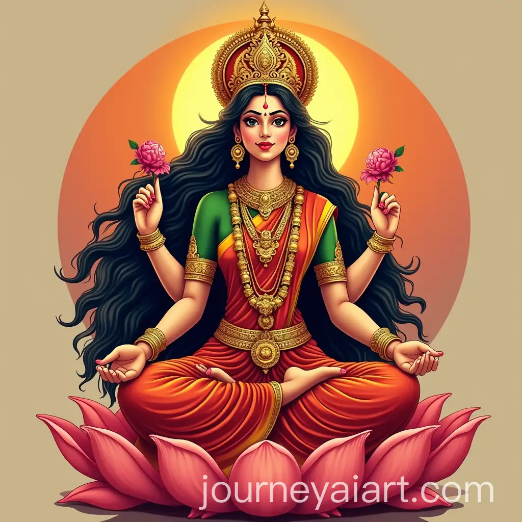 Digital-Illustration-of-Goddess-Lakshmi-in-Vibrant-Colors-and-Divine-Aura