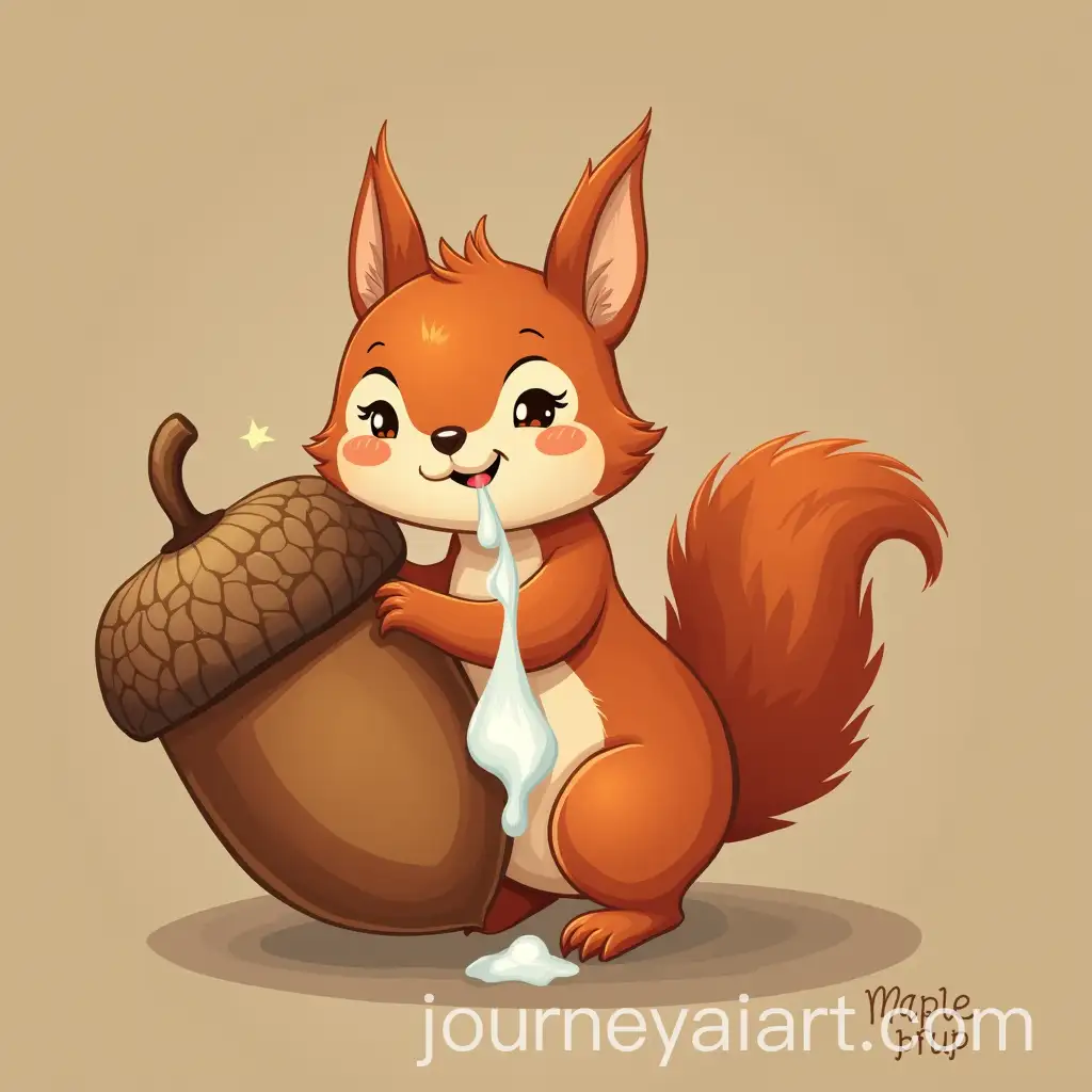 Adorable-Squirrel-Holding-Acorn-with-Maple-Syrup-Drop