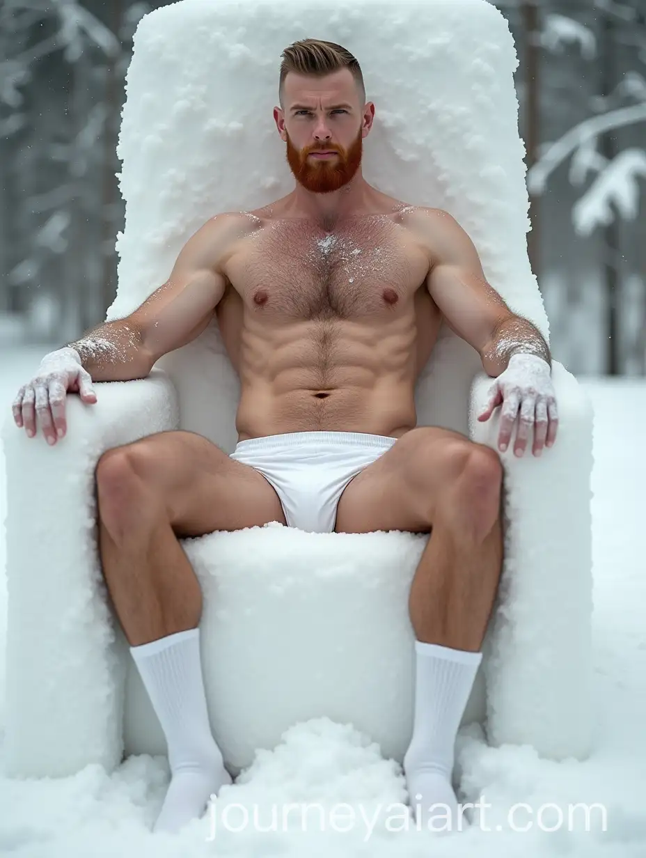 Beefy-Ginger-Man-with-Snow-Throne-and-Pale-Skin-in-White-Briefs