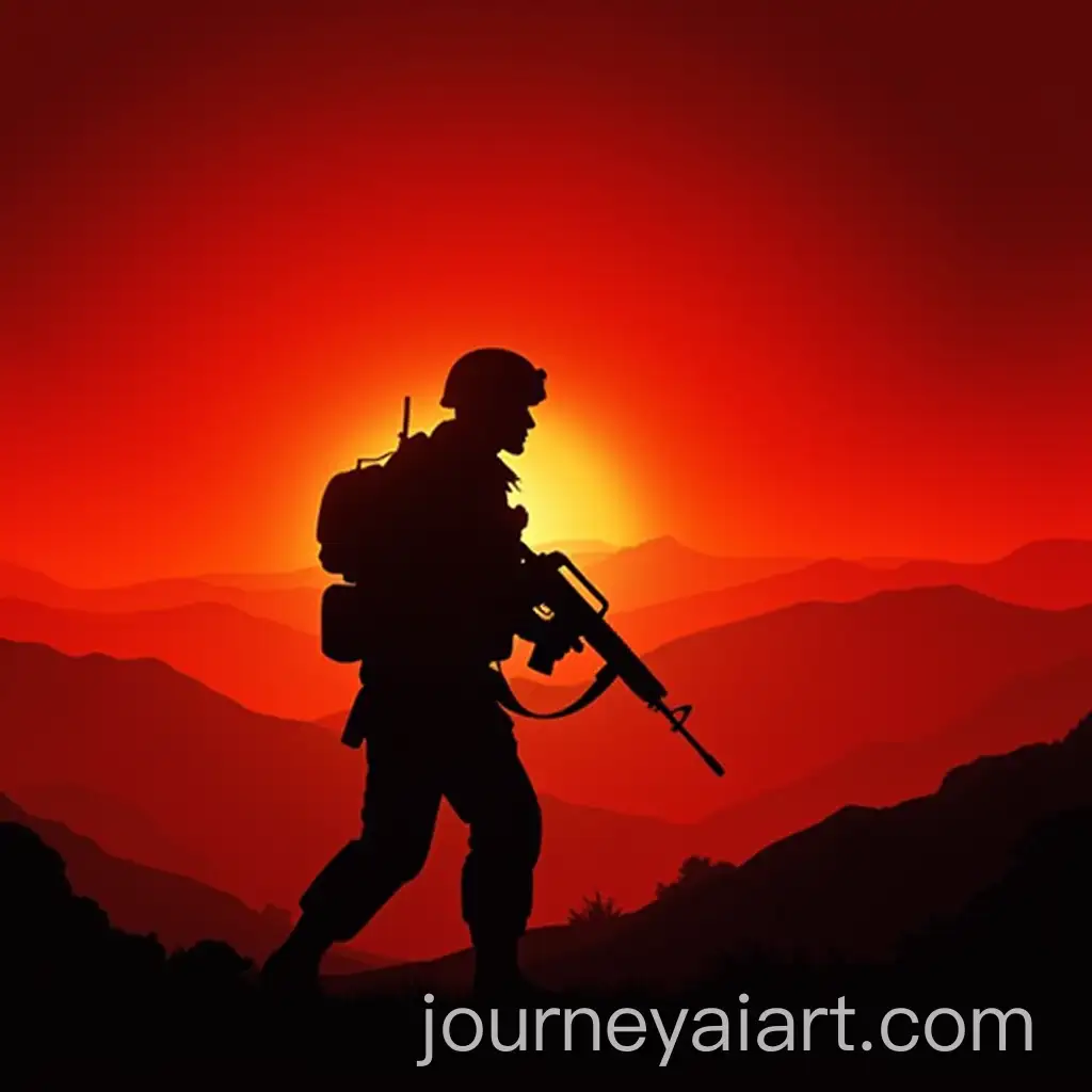 Silhouette-of-Soldier-with-Rifle-Against-Dramatic-Sunset-Sky