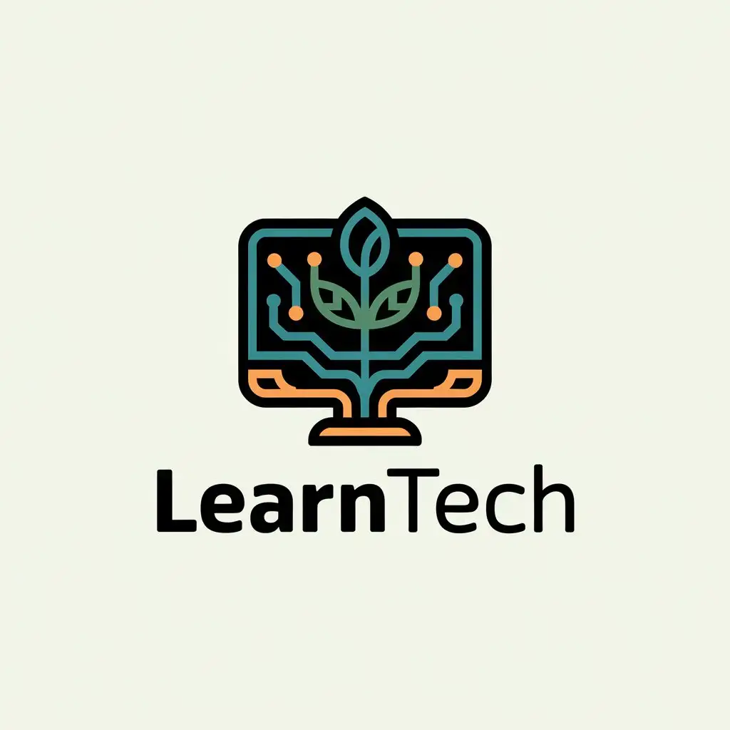 LOGO Design for LearnTech Soft Organic Shapes with Digital Circuit and Sprouting Computer Theme