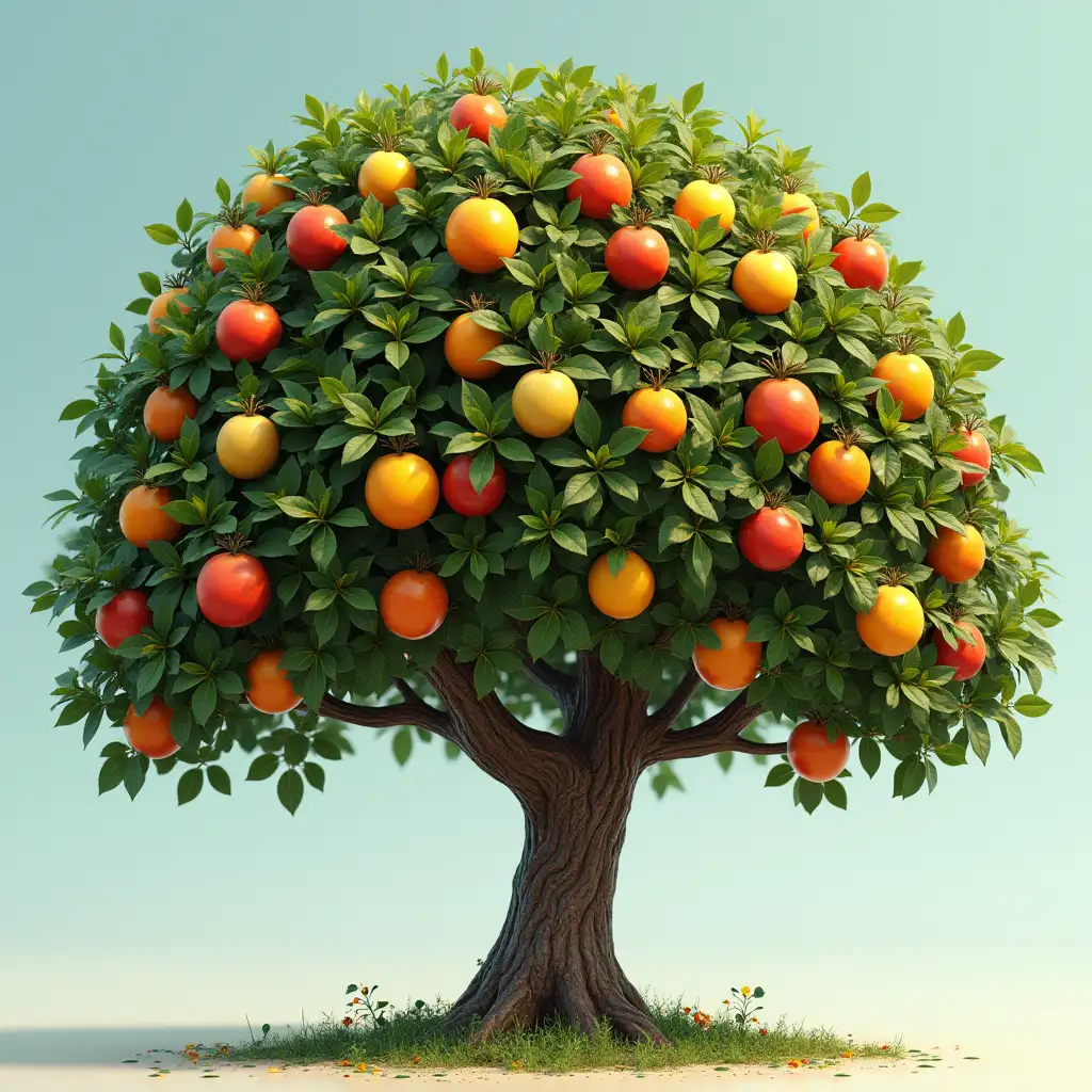 The tree having many fruits,different fruits on one tree.realstic,hd