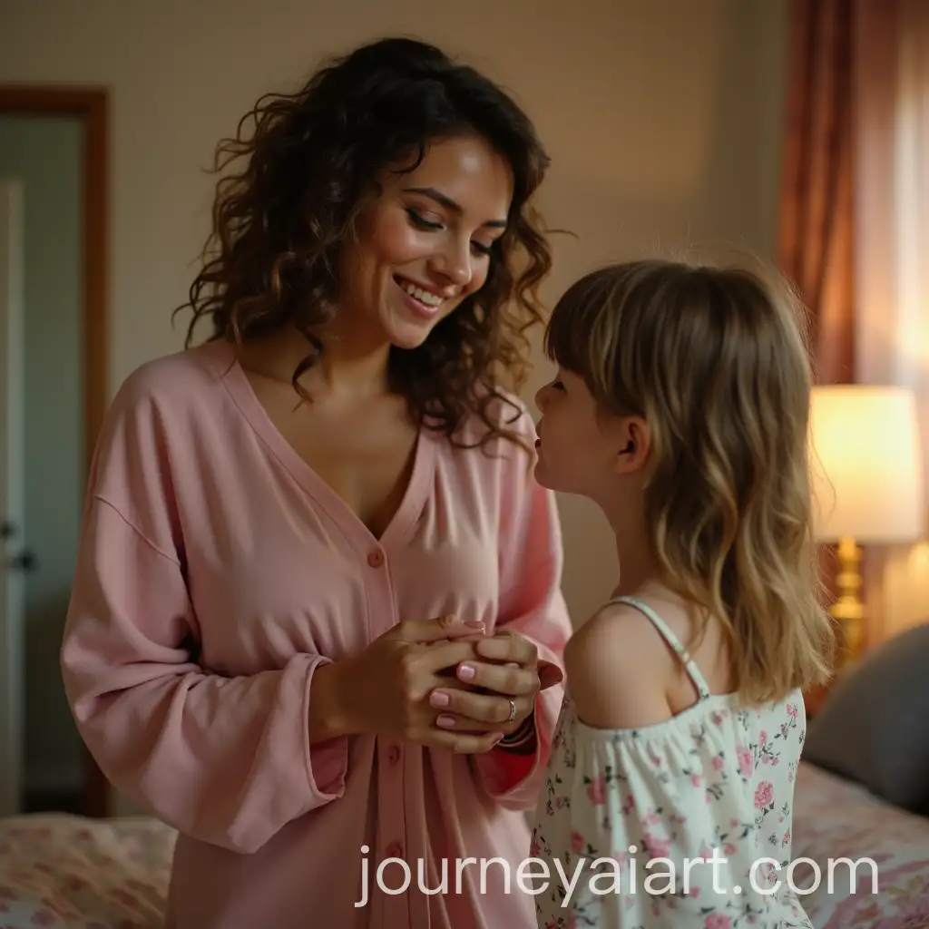 Mother-Engaging-in-a-Playful-Dispute-with-Her-Children-at-a-Sleepover