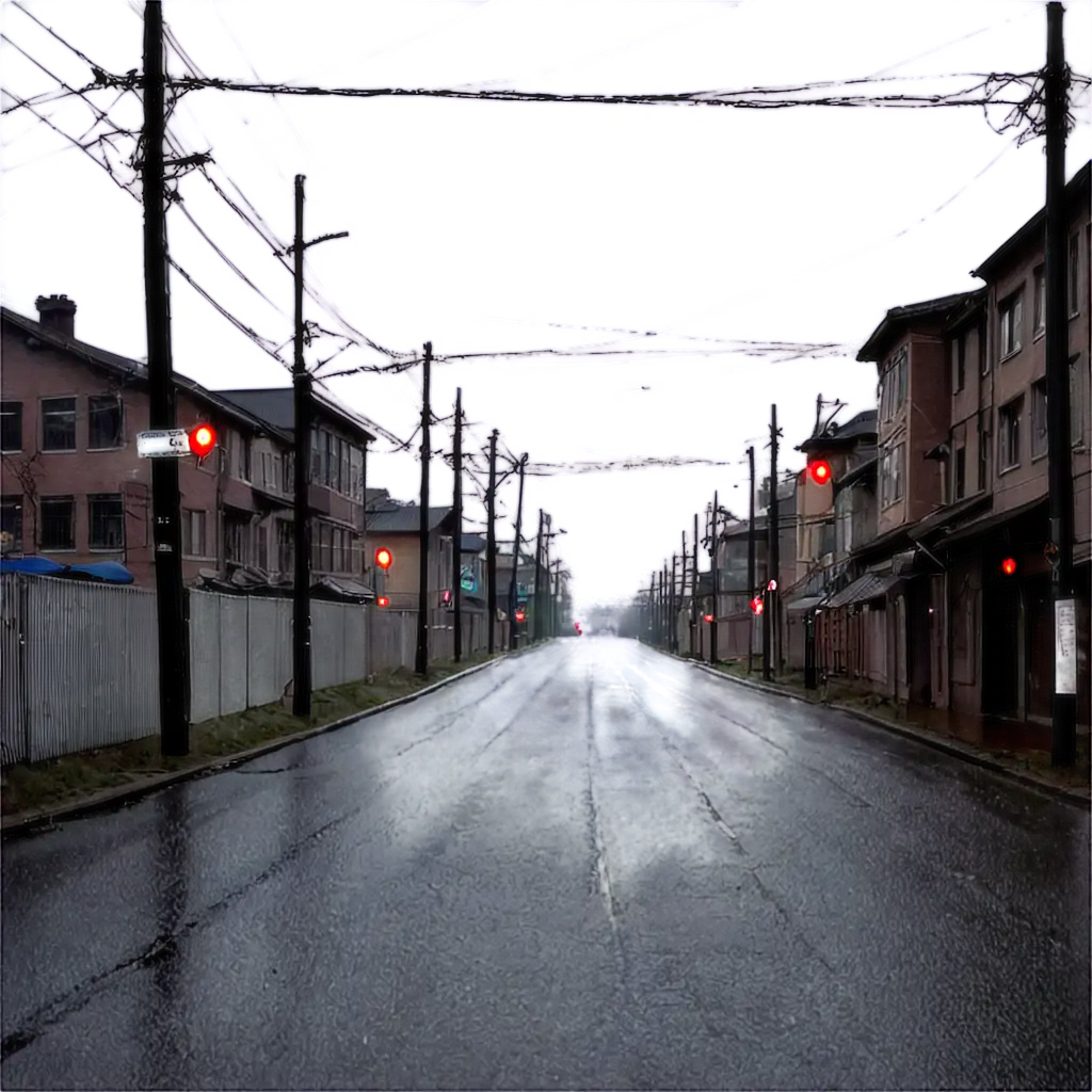 Dark-Lit-Cityscape-PNG-Streets-Wet-After-Rain-with-Barbed-Wire