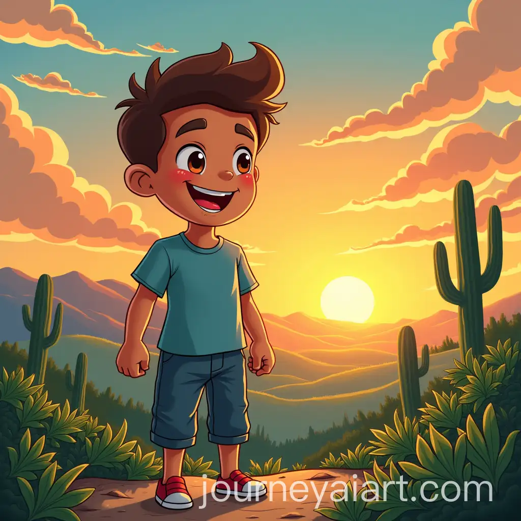 Cartoon-Boy-with-Cannabis-in-California-Sunset-Landscape