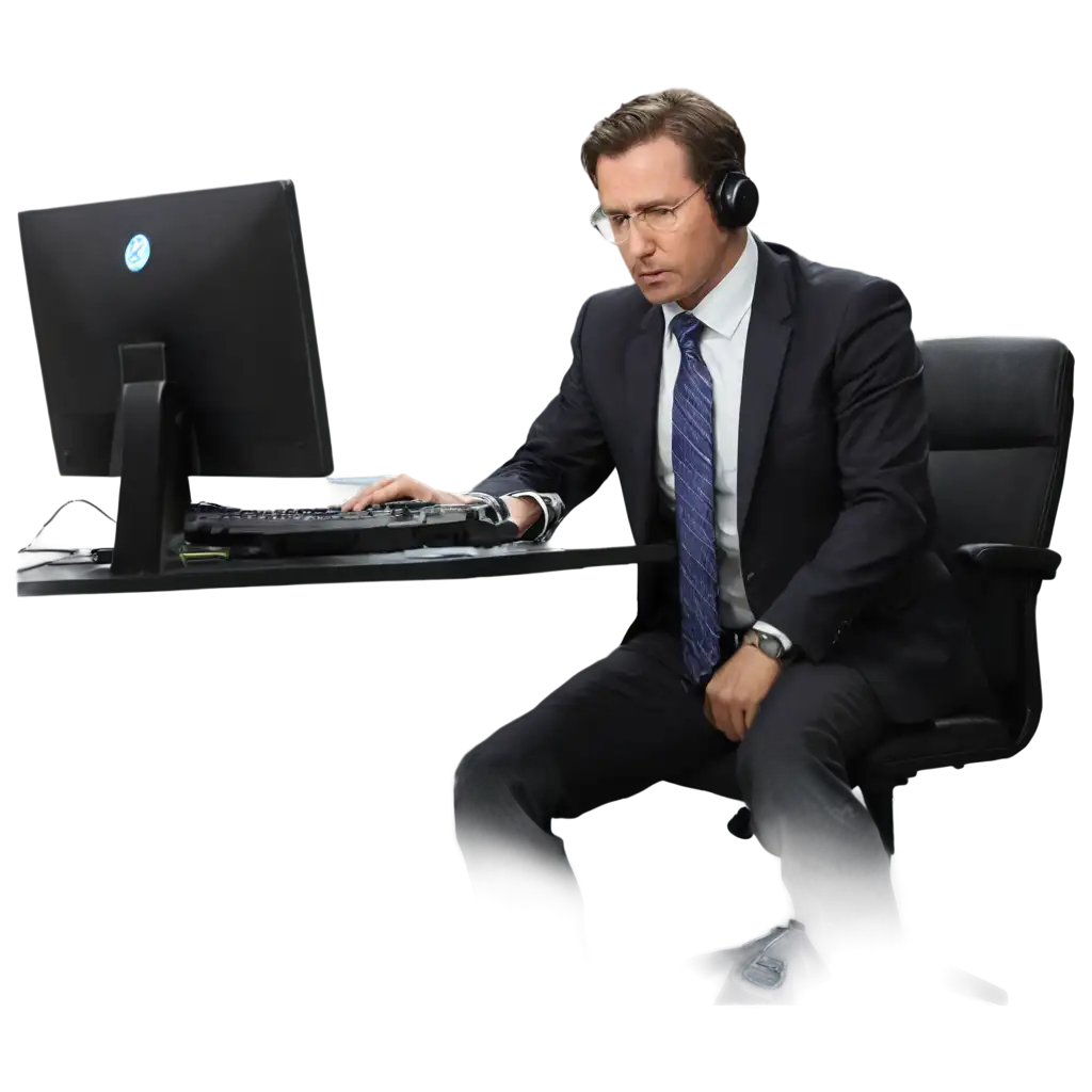 PNG-Image-of-a-Distressed-Man-in-a-Suit-at-a-Computer-Desk-Perfect-for-Business-and-StressRelated-Themes