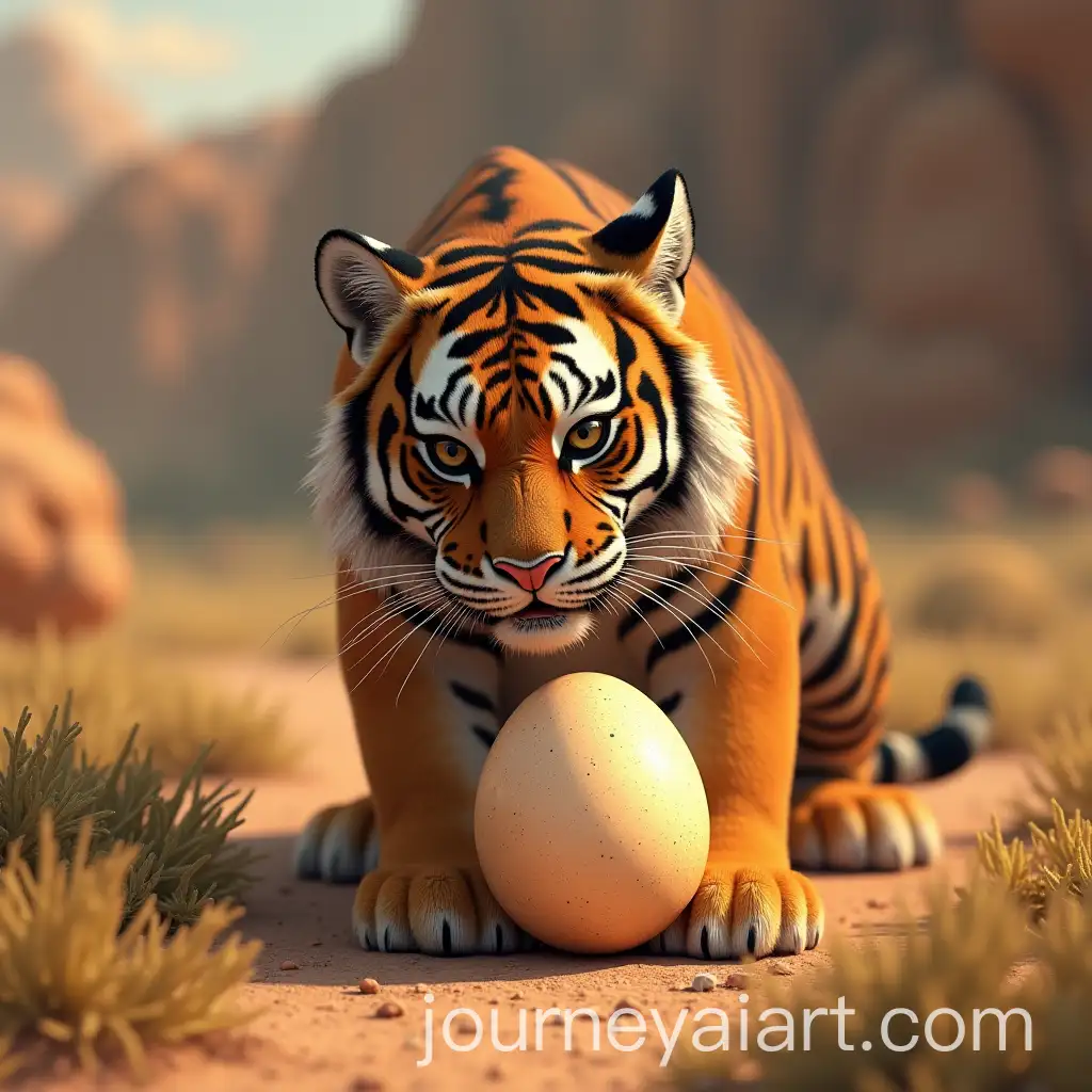 Realistic-Tiger-with-Large-Eggs-in-Sunny-Desert-Landscape
