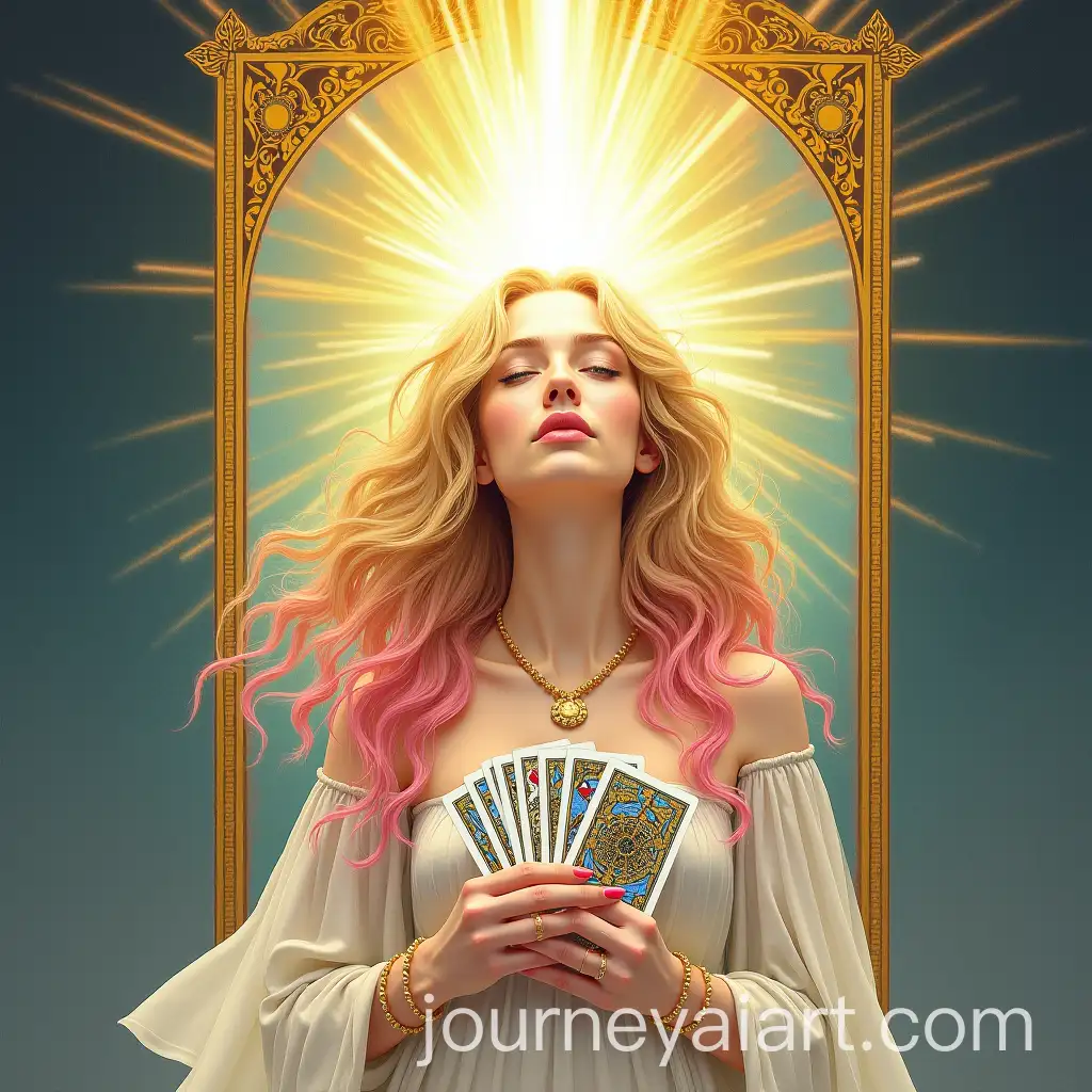 AI-Art-Prompt-ExpansionWoman-with-Blonde-Hair-and-Tarot-Deck-in-The-Creator-Tarot-Card-Design