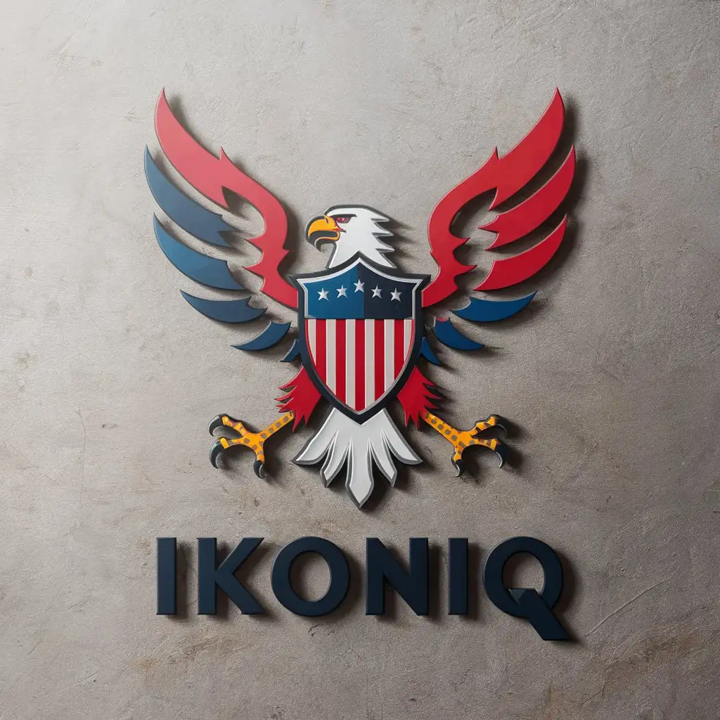 LOGO Design For IKONIQ Red White Blue Eagle with American Shield Theme