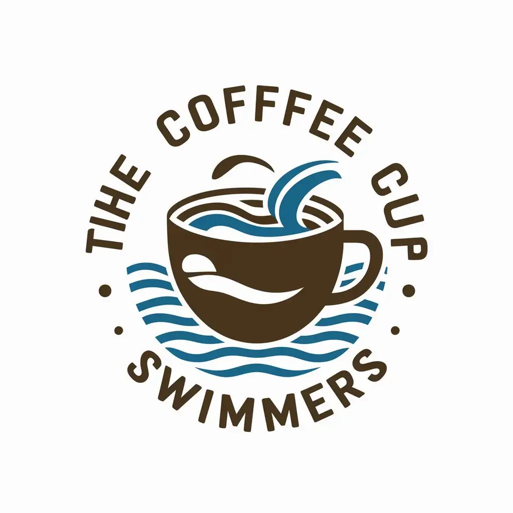 LOGO Design For The Coffee Cup Swimmers Ocean Blue Coffee Brown with Swimmer in Coffee Cup Theme