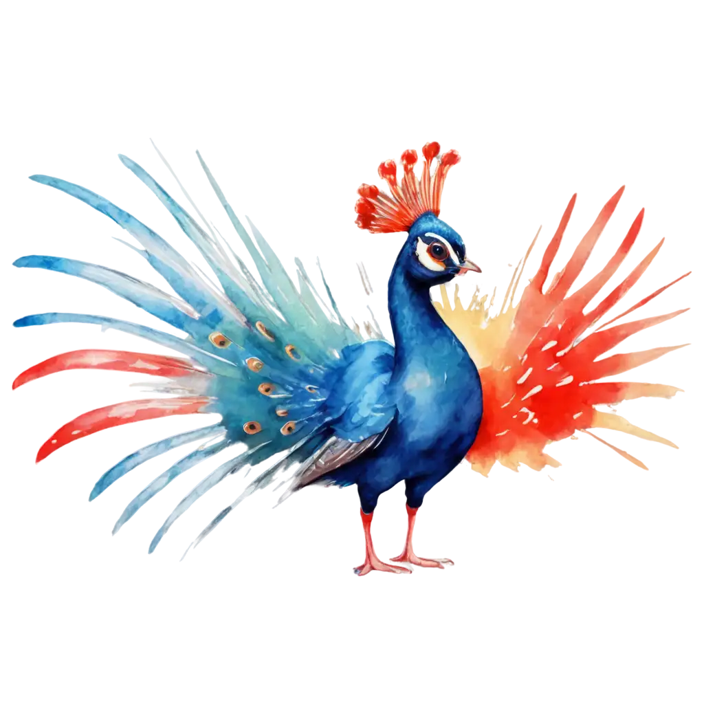 Whimsical-Cartoon-Red-Peacock-PNG-Vibrant-Watercolor-Art-for-Playful-Designs