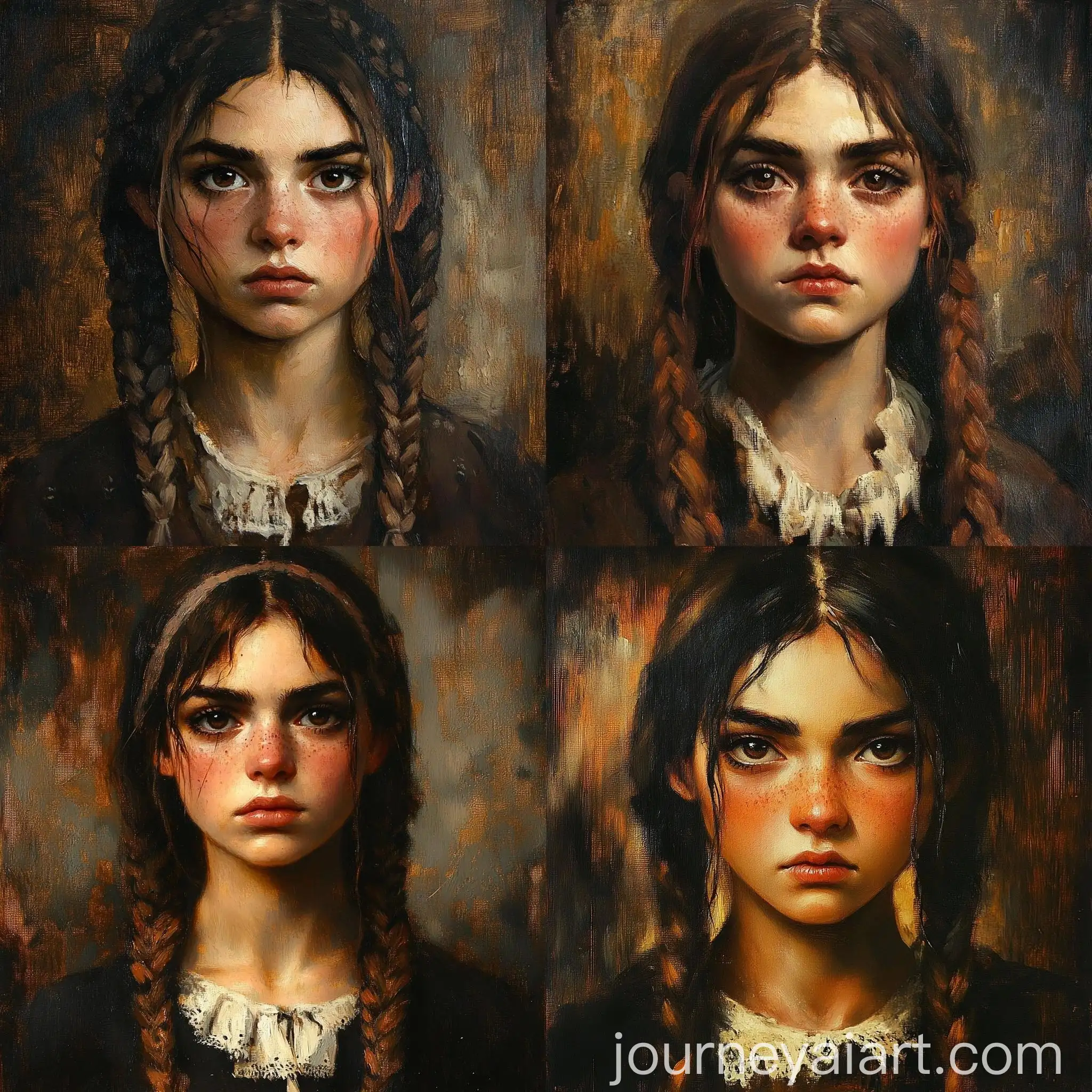 Medieval-Fantasy-Young-Woman-with-Resentful-Stare-in-Oil-Painting-Style