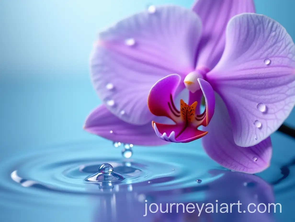 Closeup-of-Purple-Orchid-with-Water-Droplets-and-Gentle-Ripples