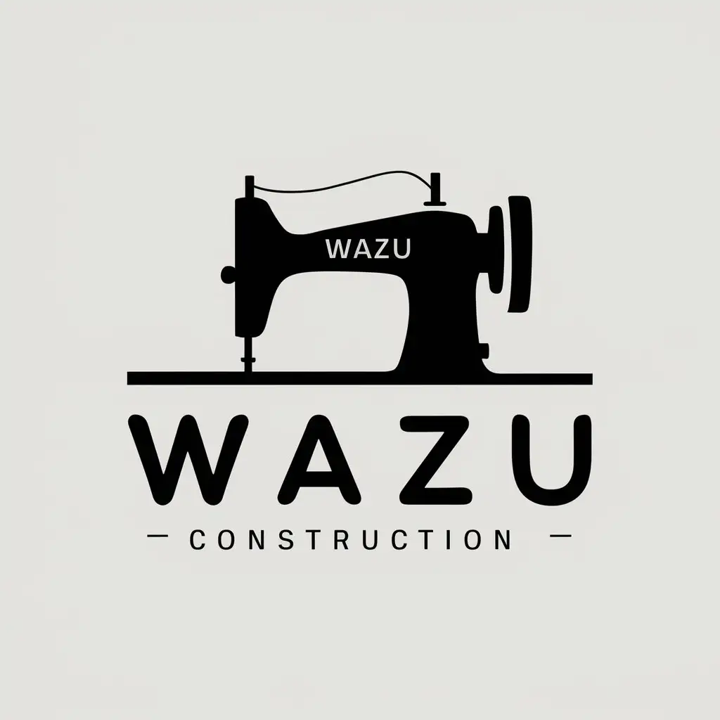 a vector logo design,with the text "wazu", main symbol:sewing machine,Minimalistic,be used in Construction industry,clear background