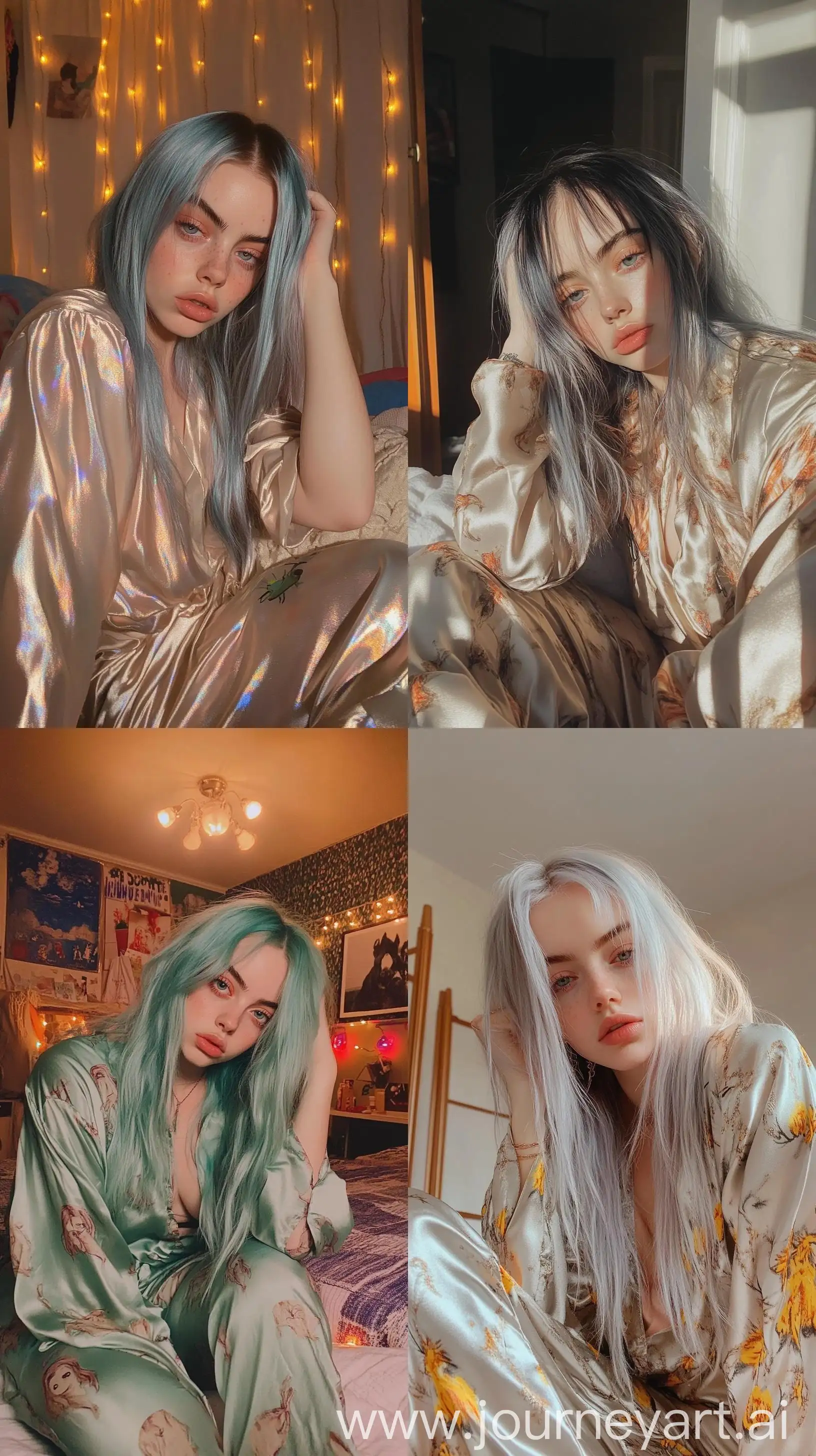 Billie-Eilish-Silk-Pajama-Bedroom-Selfie