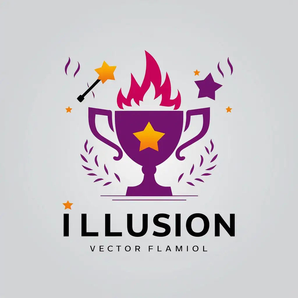 a vector logo design,with the text "illusion", main symbol:Purple flames, trophy, star wand,Minimalistic,be used in Others industry,clear background