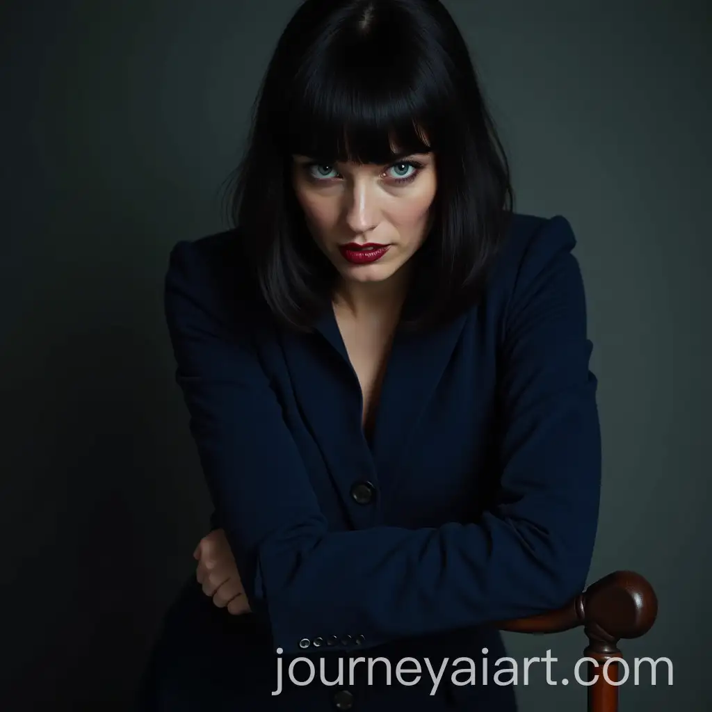 Middleaged-Woman-Leaning-on-Cane-in-Dark-Blue-Attire