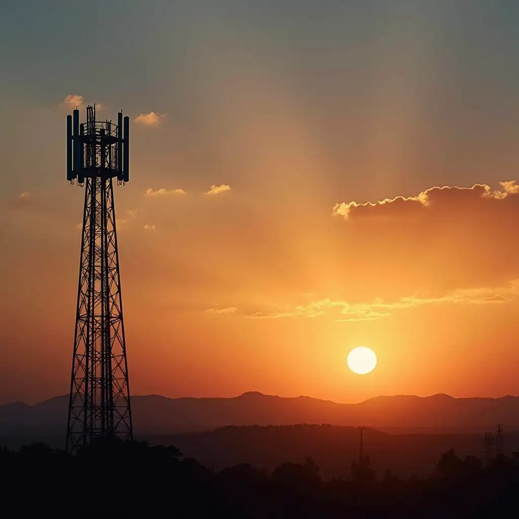 cellular tower with a sunset in the background