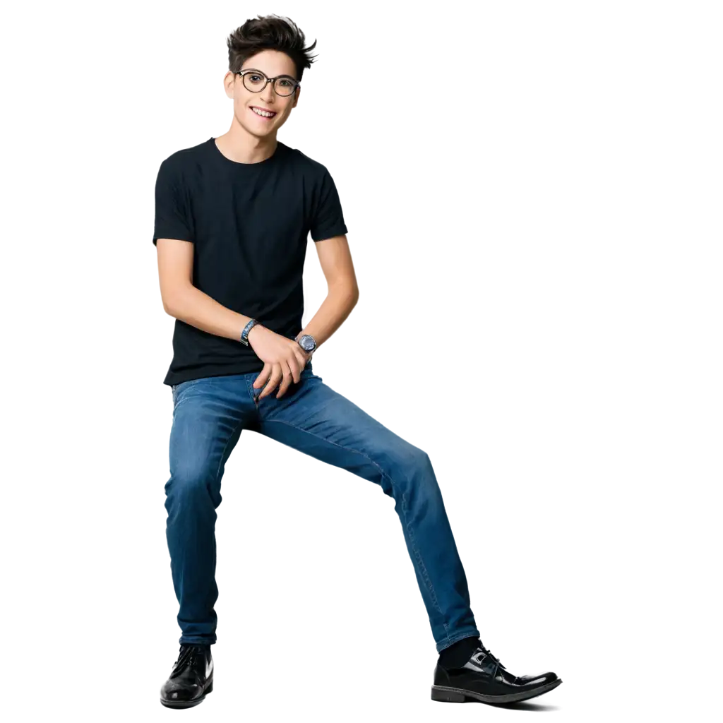 Black-Shirt-White-Teeth-and-WhiteFramed-Glasses-PNG-Image-for-Versatile-Uses