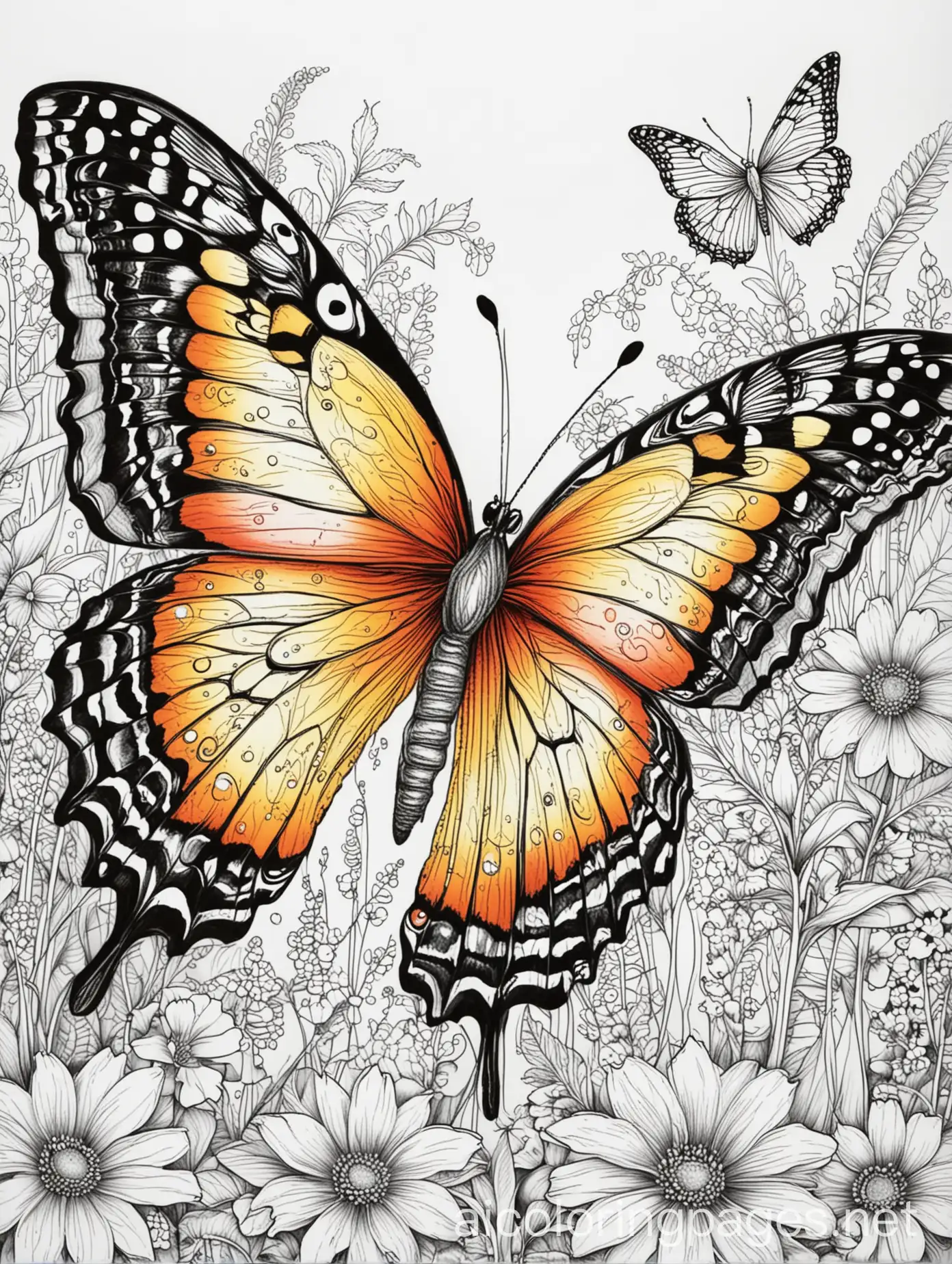 Coloring-Page-Butterfly-with-Intricate-Patterns-and-Vibrant-Hues