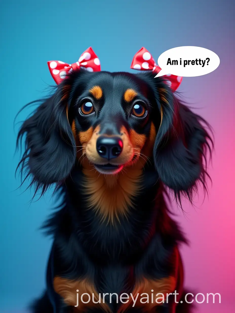 Happy-Dachshund-with-Polka-Dot-Ribbon-Bows-and-Speech-Bubble