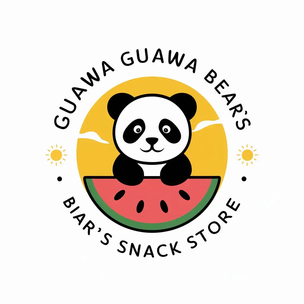 a vector logo design,with the text "Guawa Guawa Bear's snack store", main symbol:panda, watermelon, sun,Moderate,be used in Retail industry,clear background