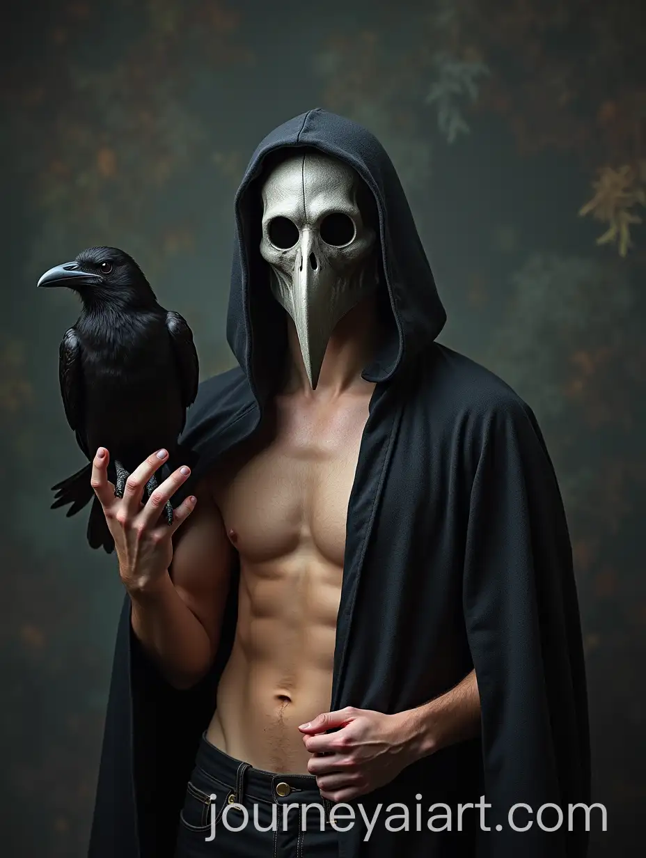 Man-in-Plague-Doctor-Mask-Holding-Raven-Bare-Chested