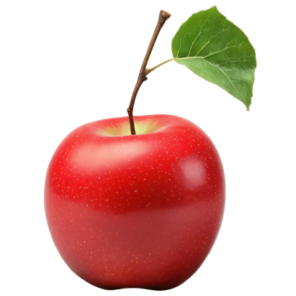 one ripe red apple with green leaf realistic