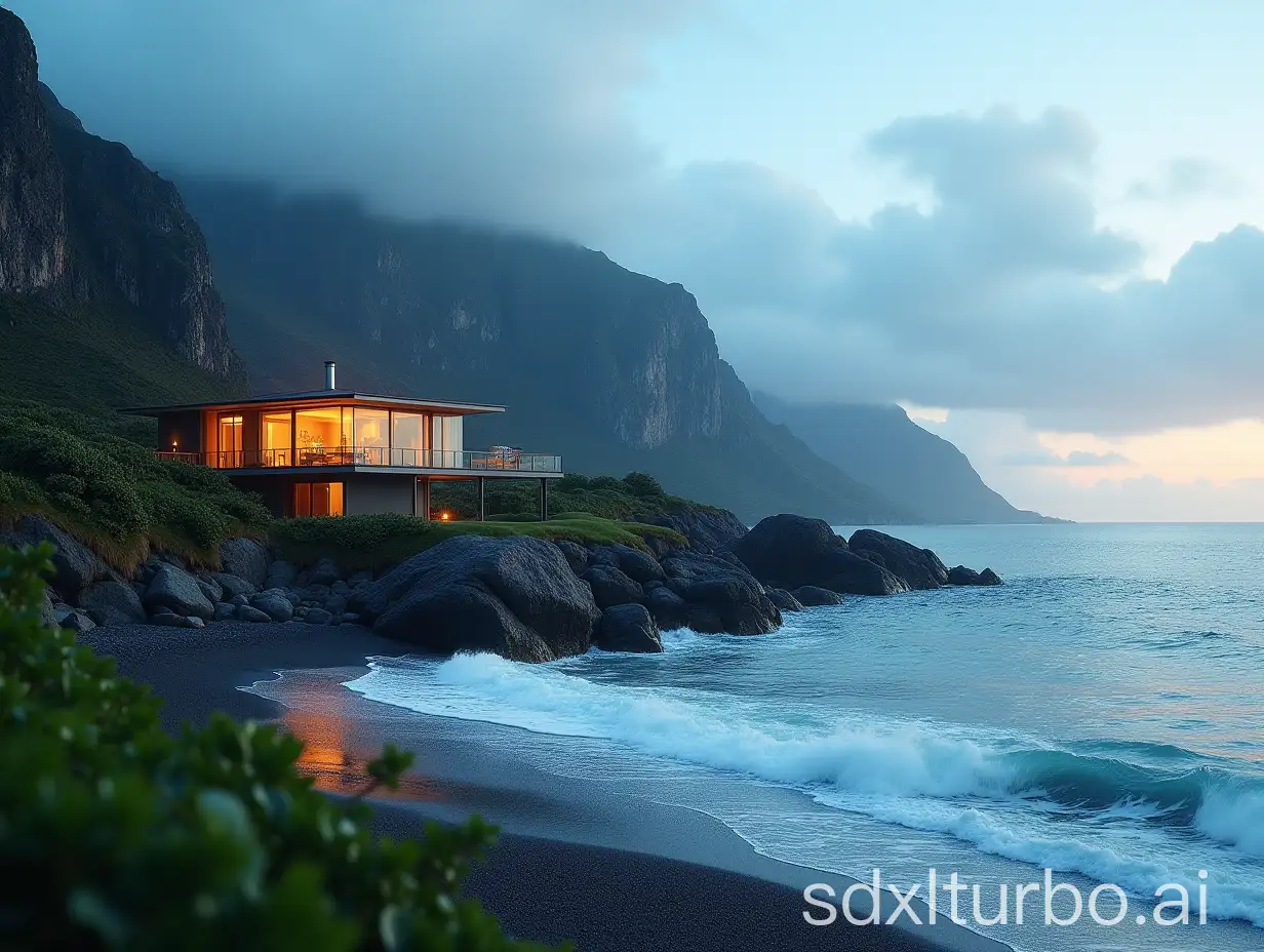 Oceanfront-Modern-Home-with-Cliffs-and-Sunset-Reflections