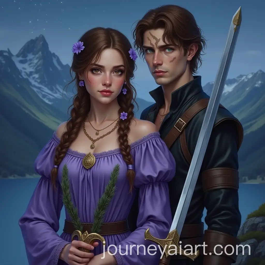 Epic-Fantasy-Couple-Princess-and-Warrior-Amidst-Nighttime-Mountains